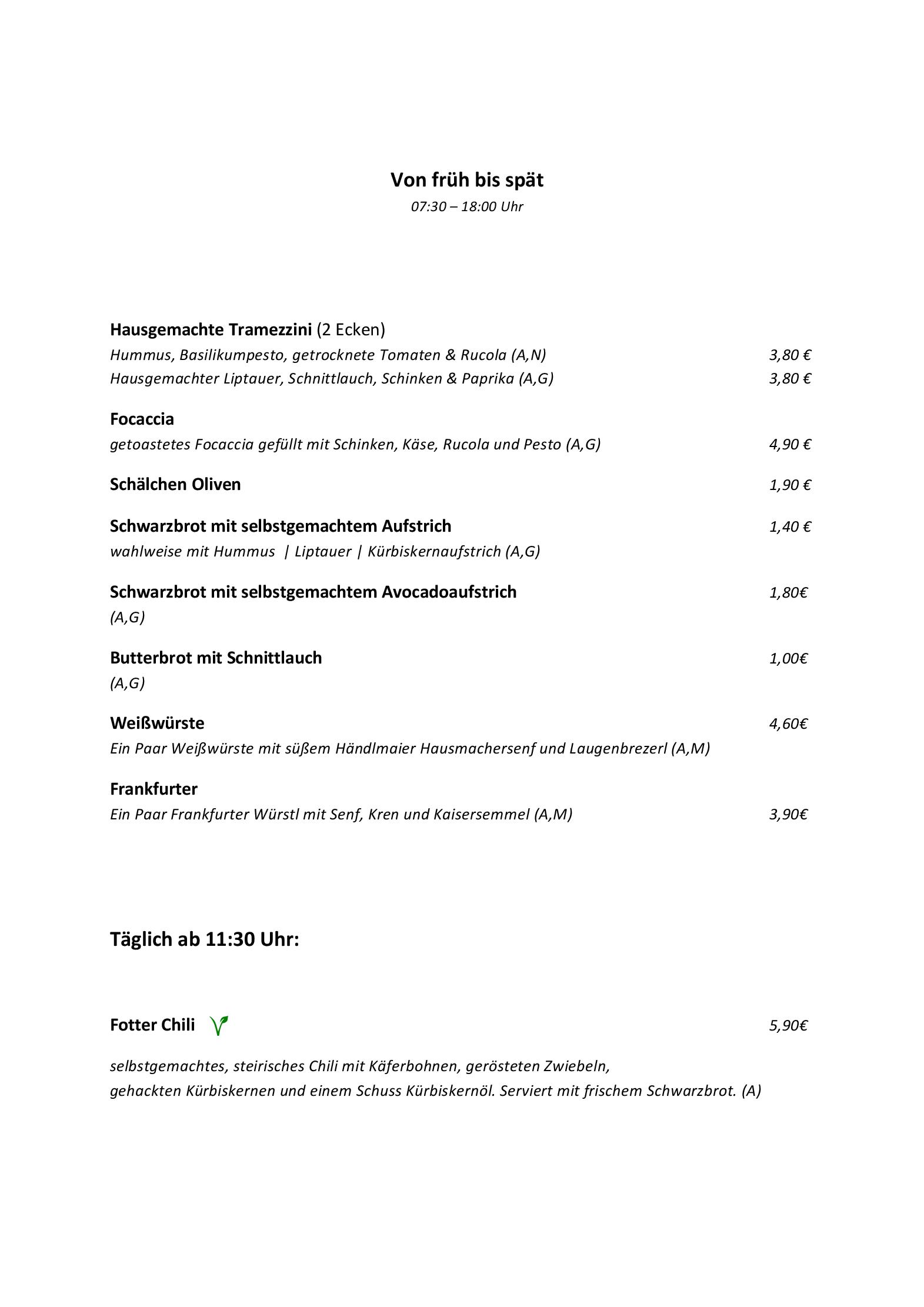 Speisekarte CAFÉ FOTTER in Graz, Seite 4