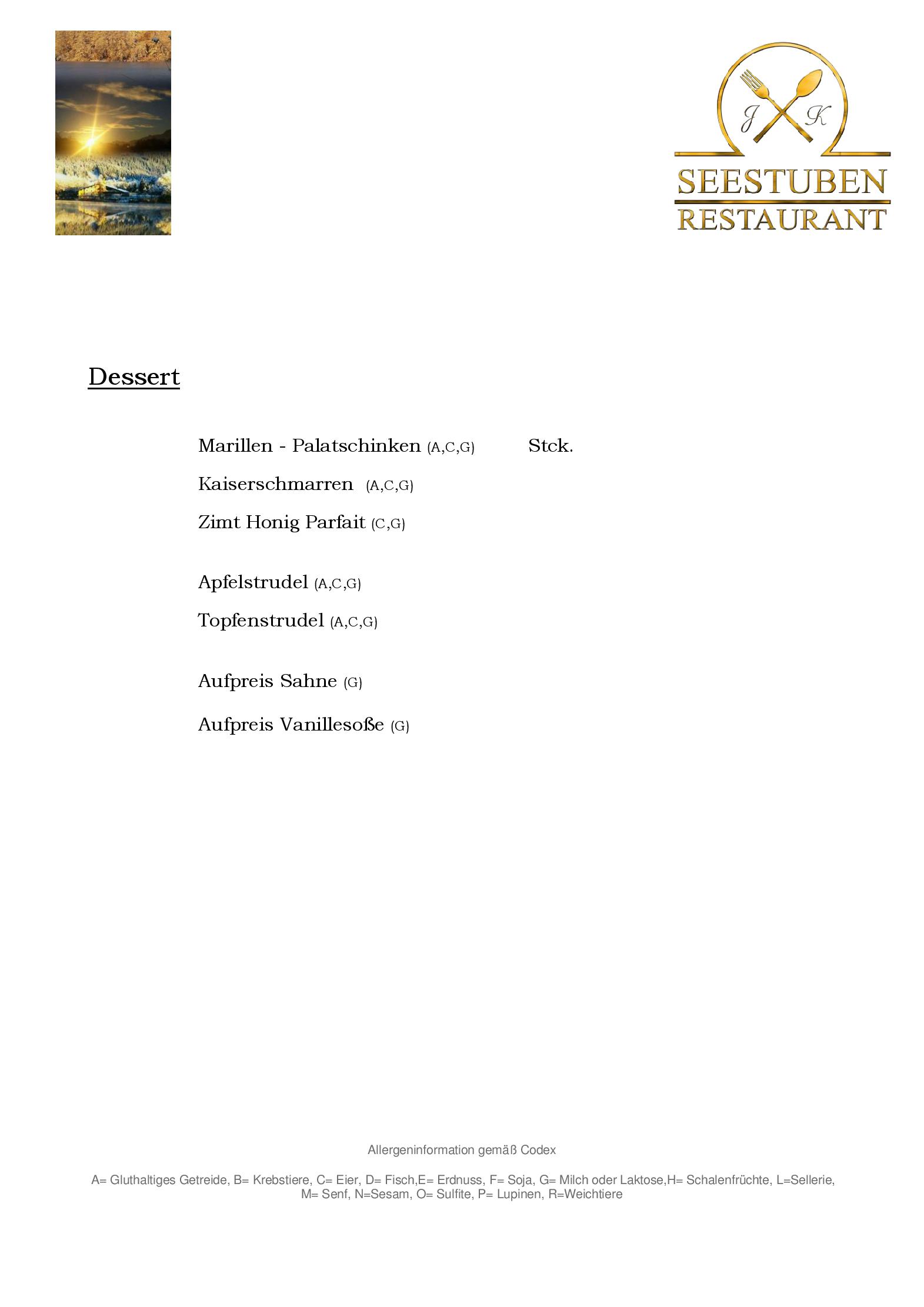 Speisekarte Seestuben Restaurant in Villach, Seite 1