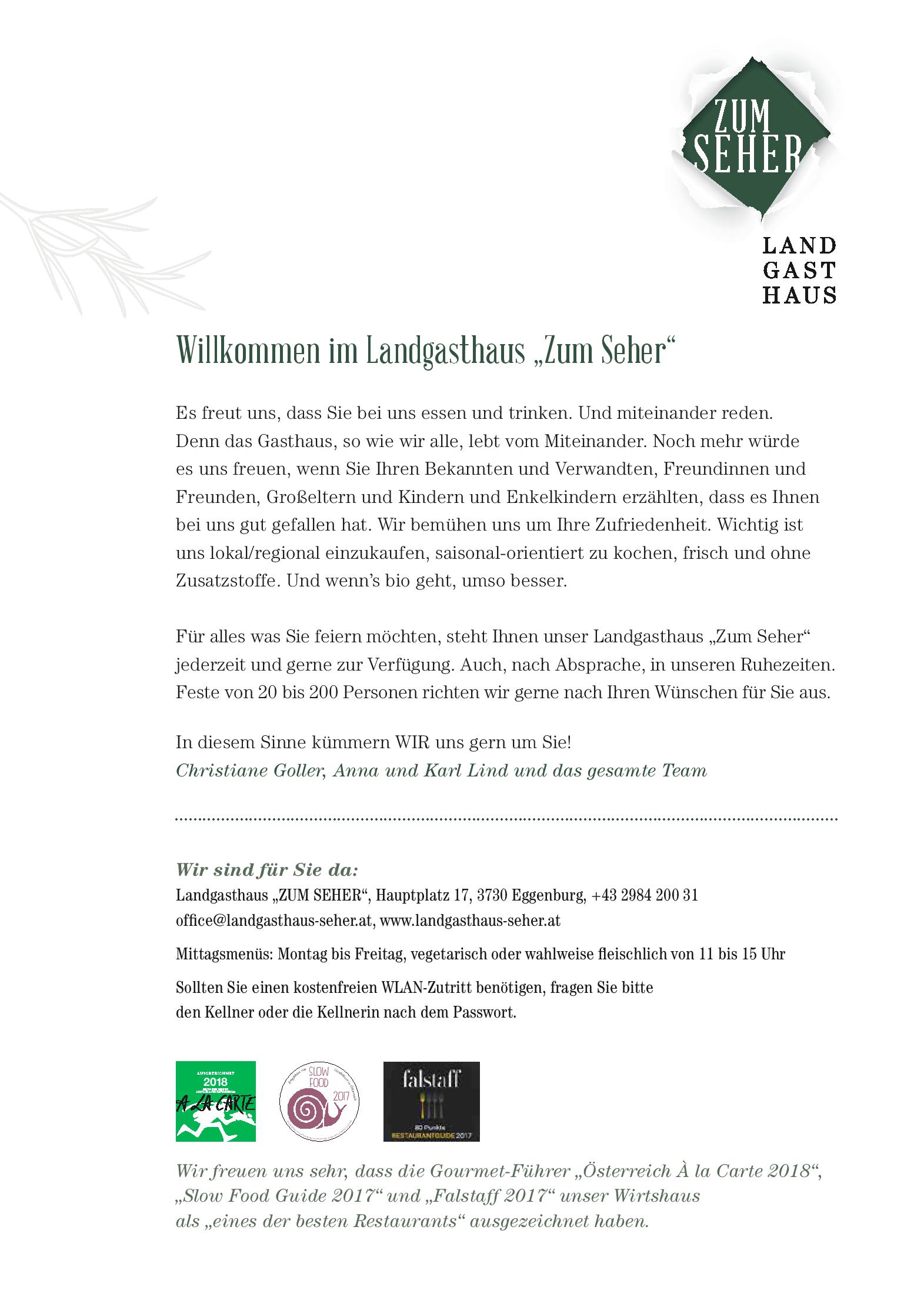 Speisekarte Landgasthaus Zum Seher in Eggenburg, Seite 16