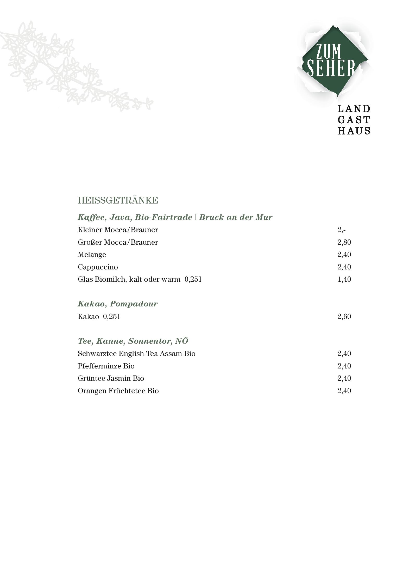 Speisekarte Landgasthaus Zum Seher in Eggenburg, Seite 26