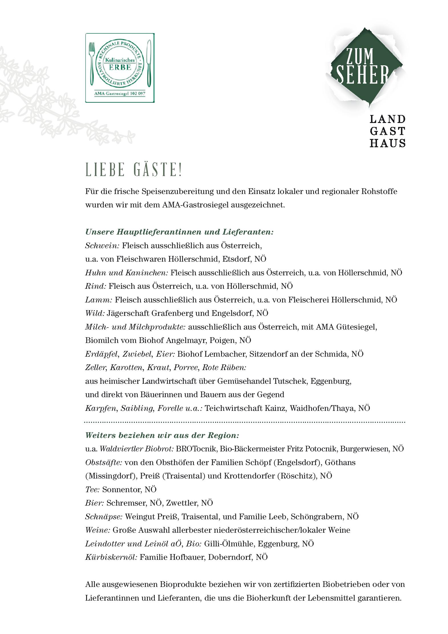 Speisekarte Landgasthaus Zum Seher in Eggenburg, Seite 15