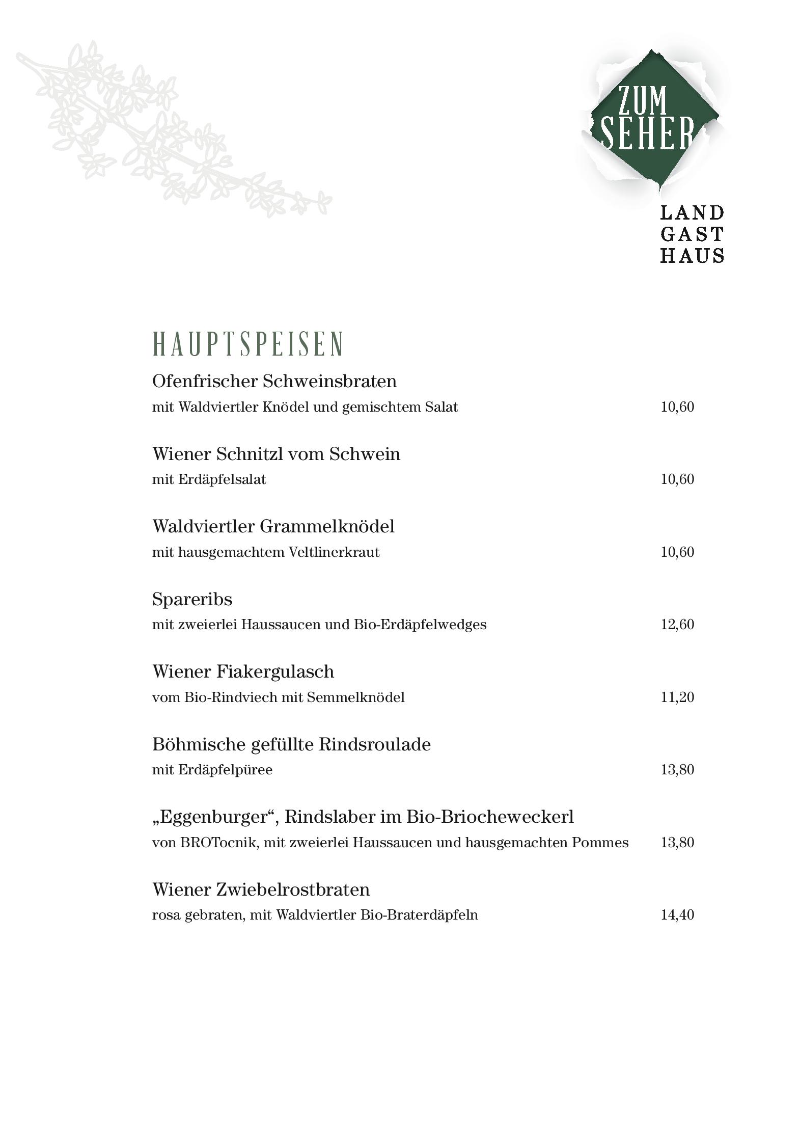Speisekarte Landgasthaus Zum Seher in Eggenburg, Seite 24