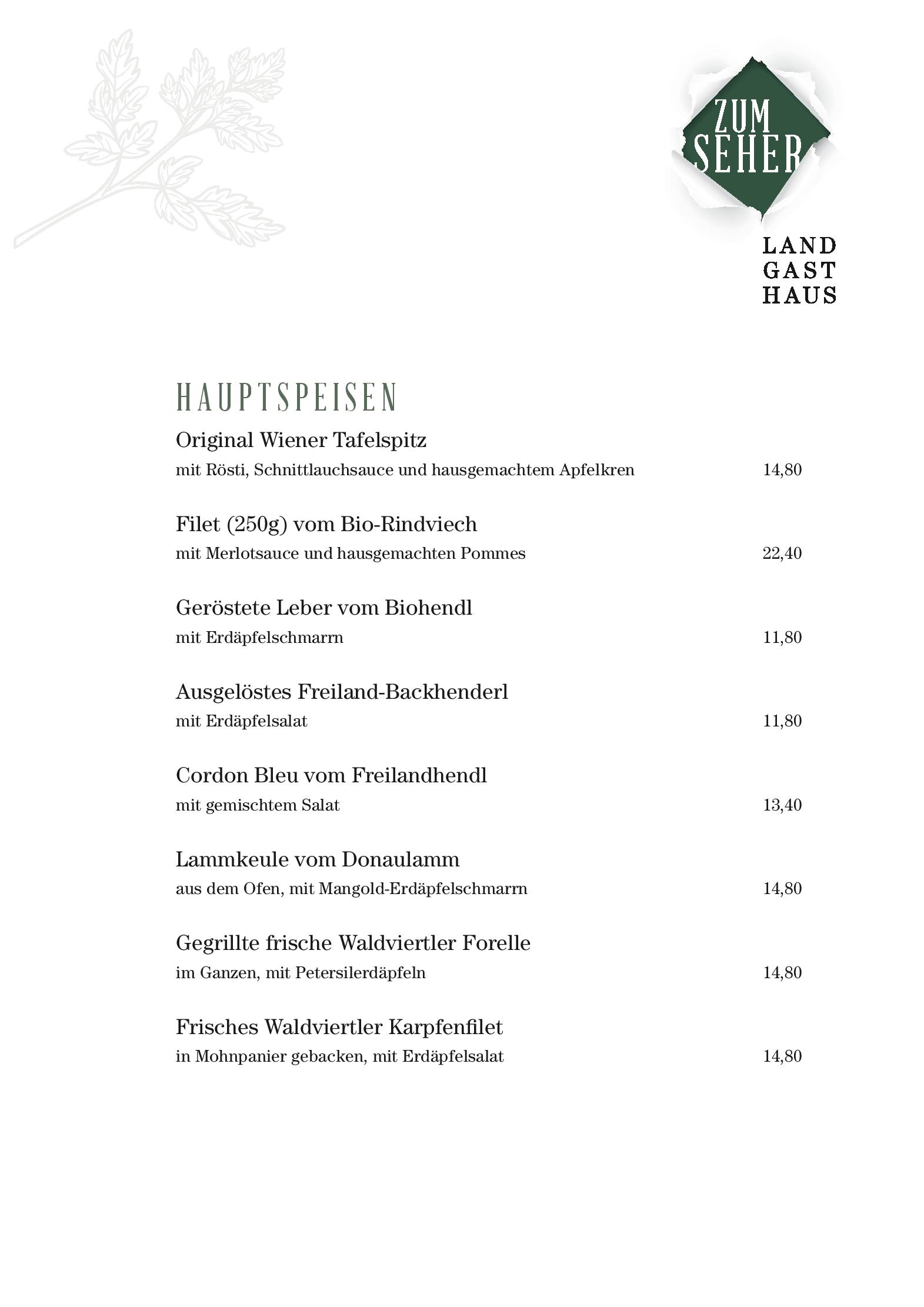 Speisekarte Landgasthaus Zum Seher in Eggenburg, Seite 23