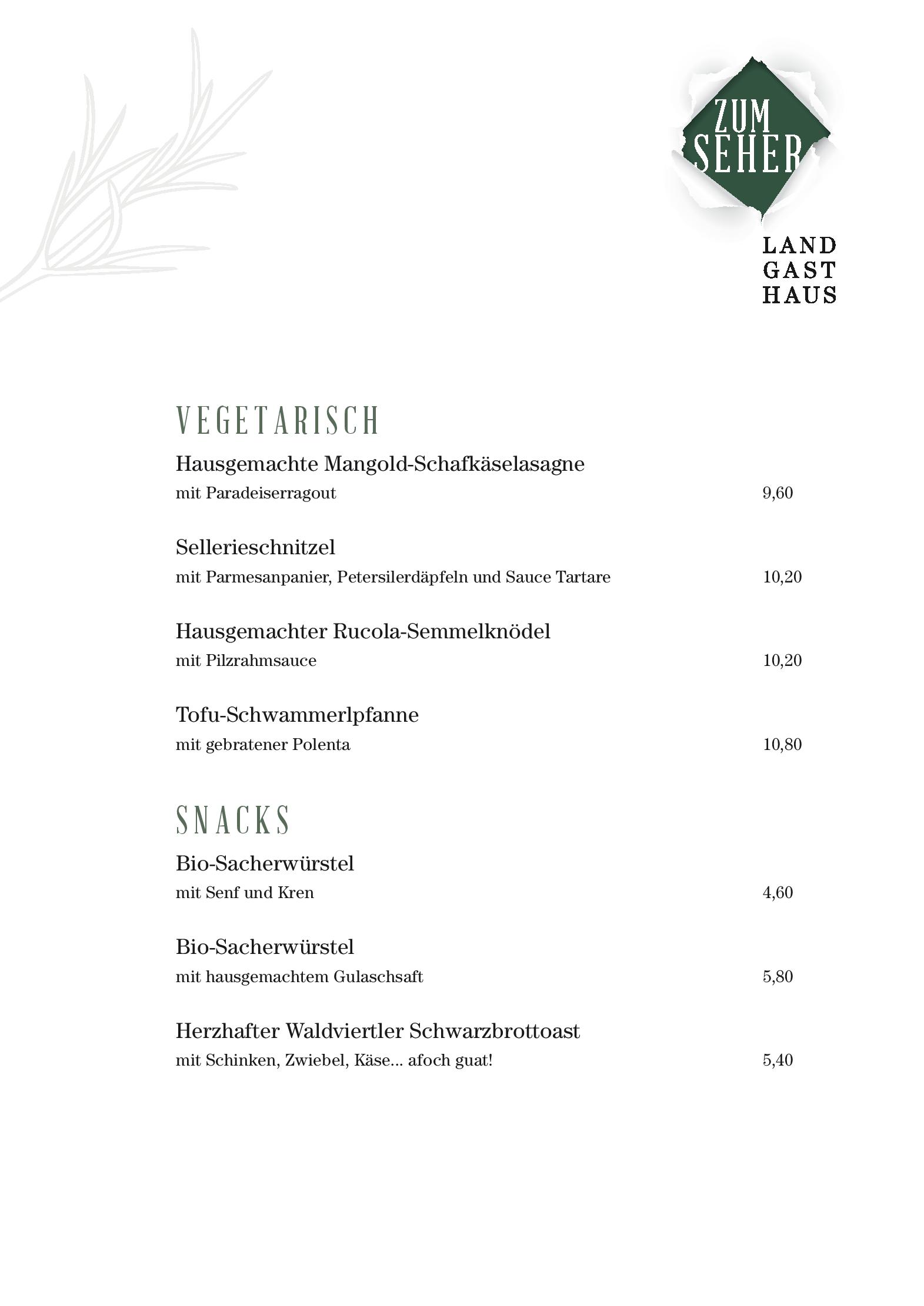 Speisekarte Landgasthaus Zum Seher in Eggenburg, Seite 22