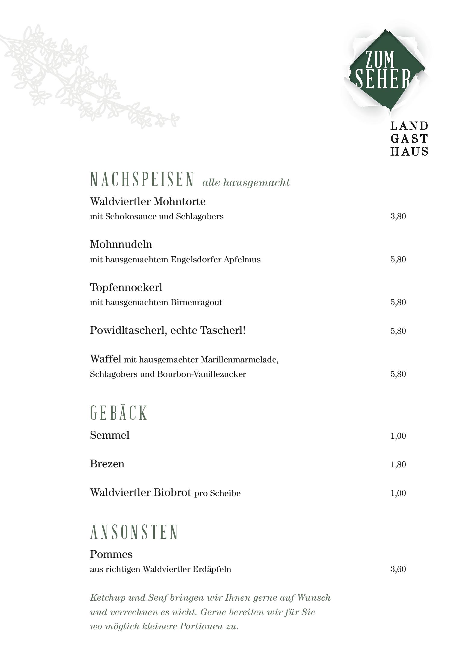 Speisekarte Landgasthaus Zum Seher in Eggenburg, Seite 21