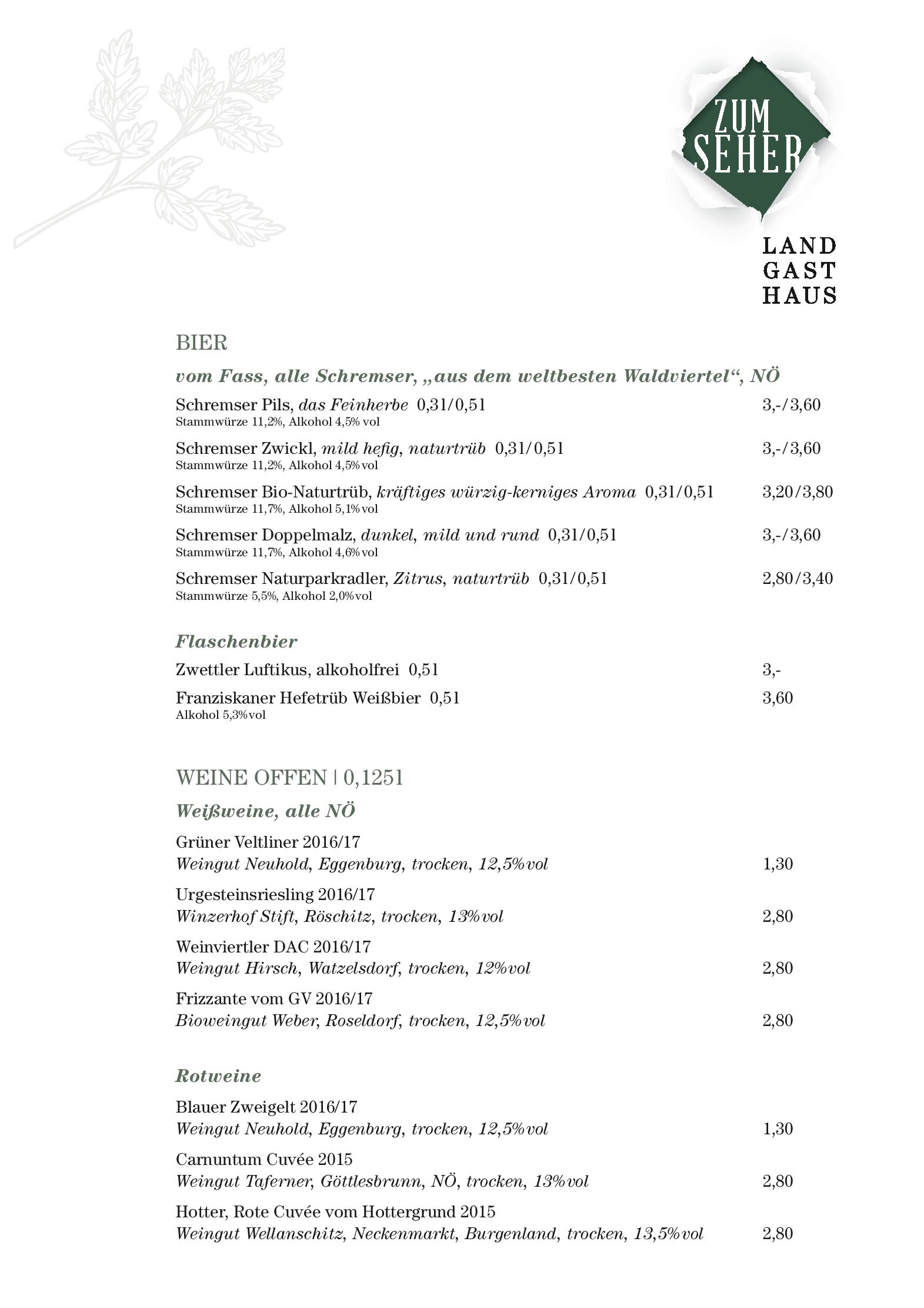 Speisekarte Landgasthaus Zum Seher in Eggenburg, Seite 19