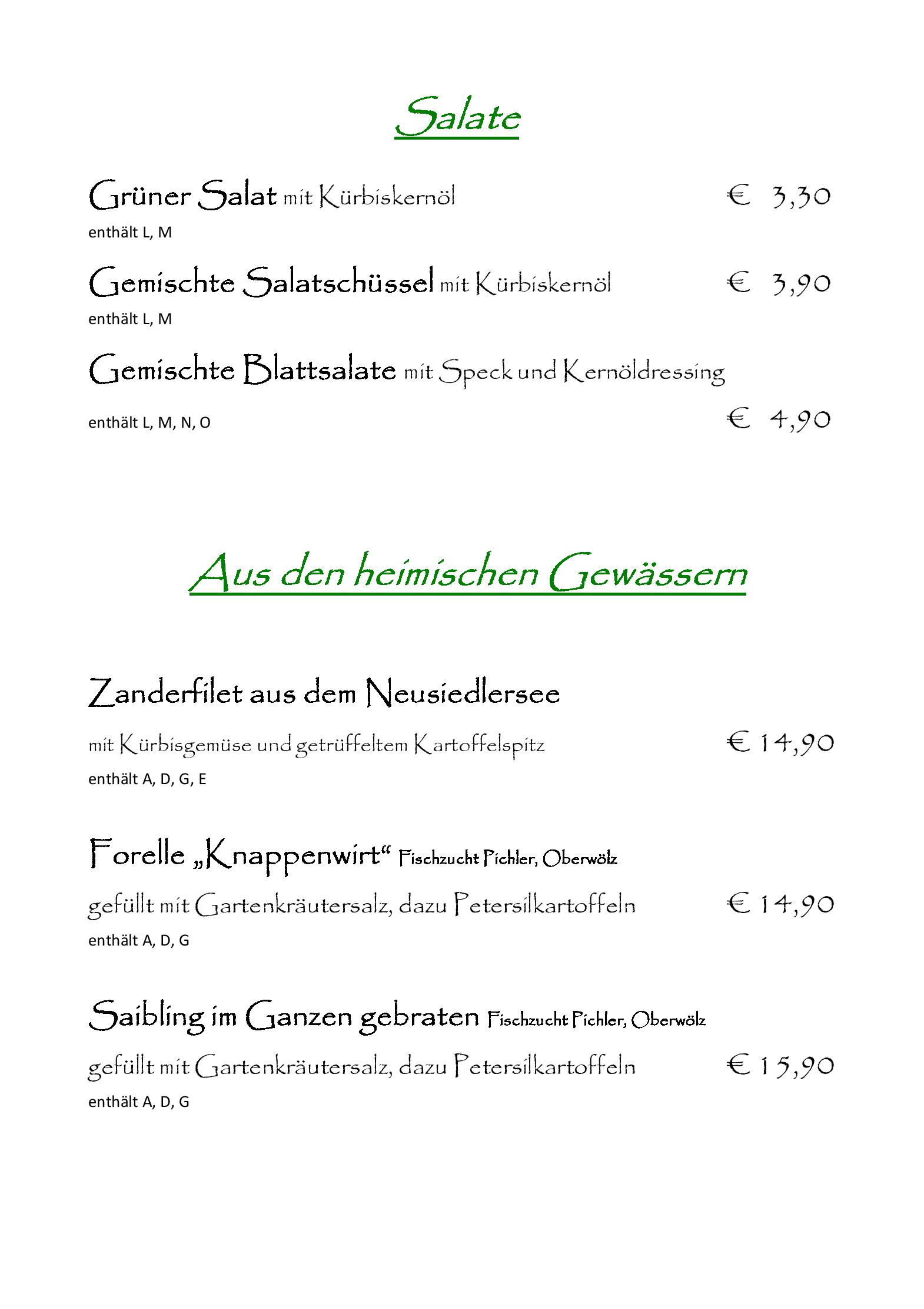 Speisekarte Gasthof Knappenwirt in Mariahof, Seite 2