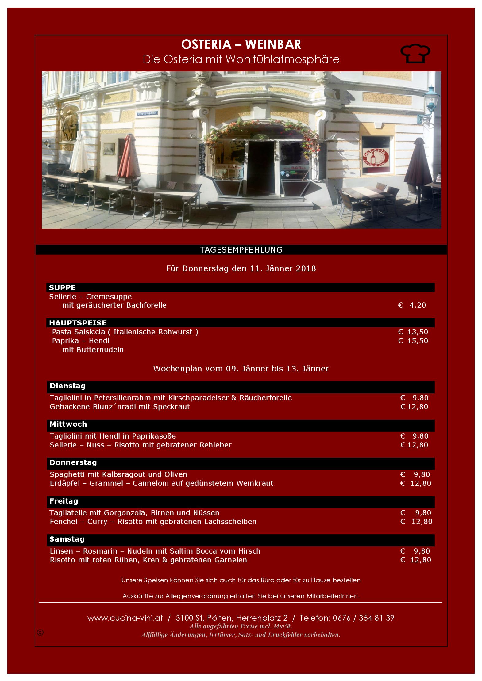Speisekarte Osteria Cucina & Vini in Sankt Pölten, Seite 8