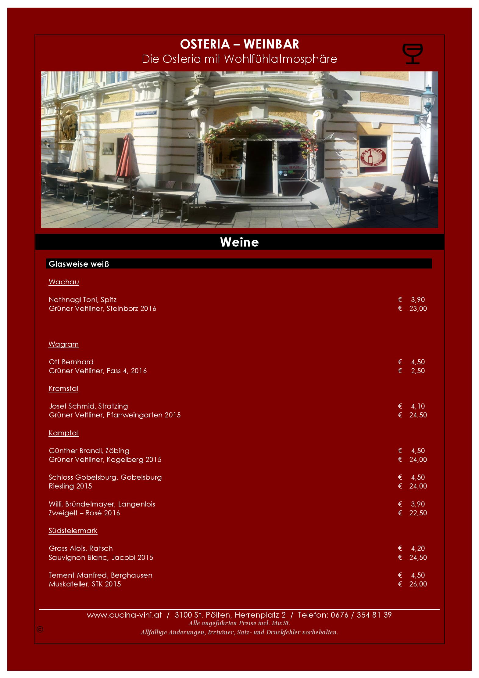 Speisekarte Osteria Cucina & Vini in Sankt Pölten, Seite 9