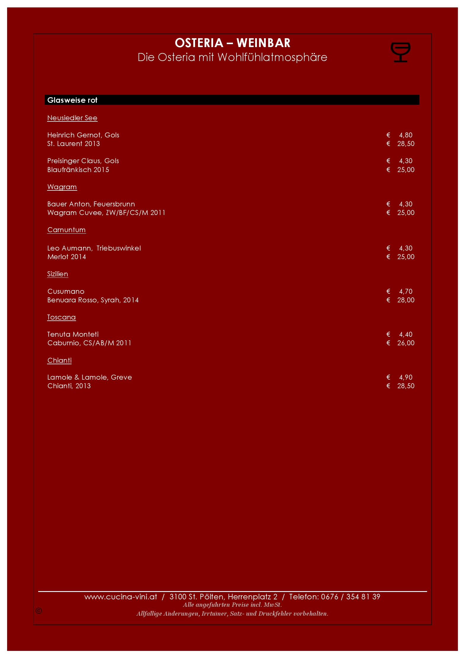 Speisekarte Osteria Cucina & Vini in Sankt Pölten, Seite 10