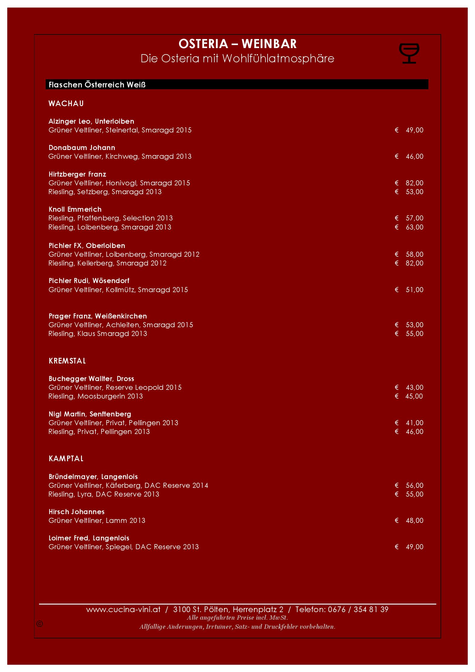 Speisekarte Osteria Cucina & Vini in Sankt Pölten, Seite 7