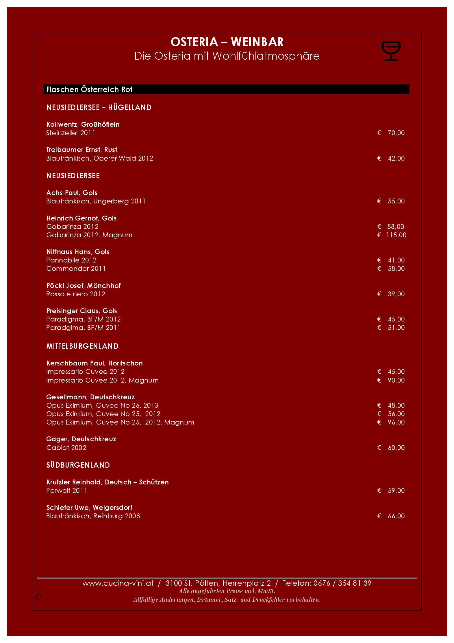 Speisekarte Osteria Cucina & Vini in Sankt Pölten, Seite 5