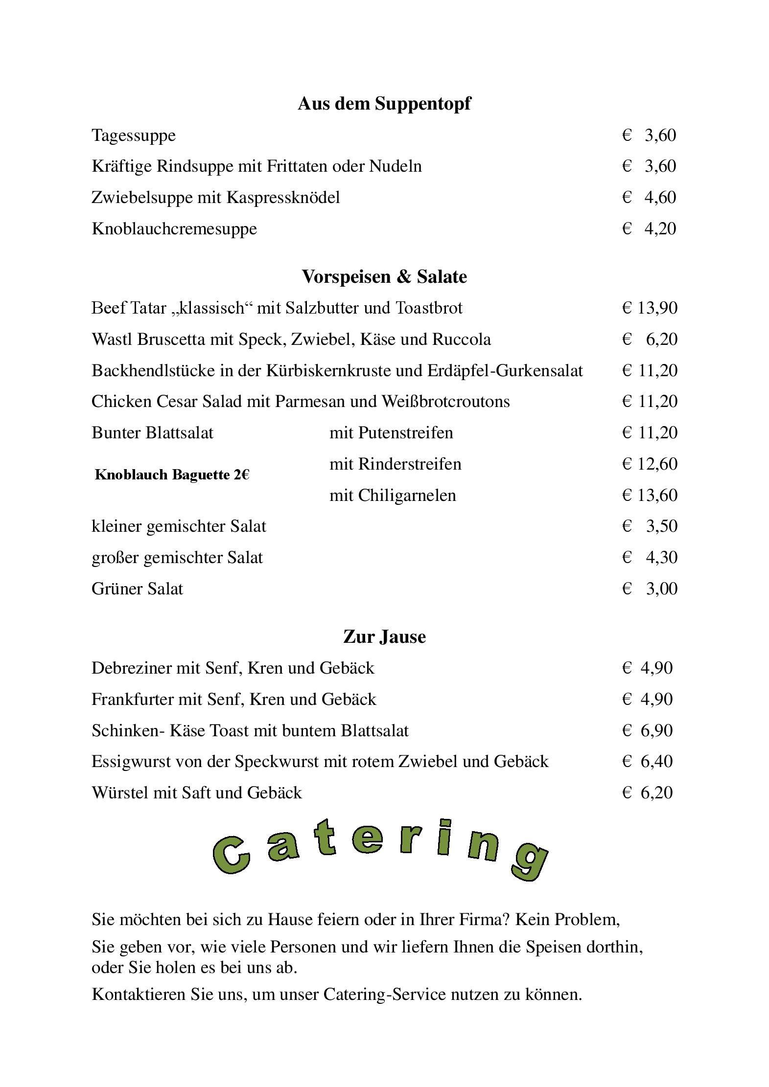 Speisekarte Gasthof Wastlwirt in Salzburg, Seite 2