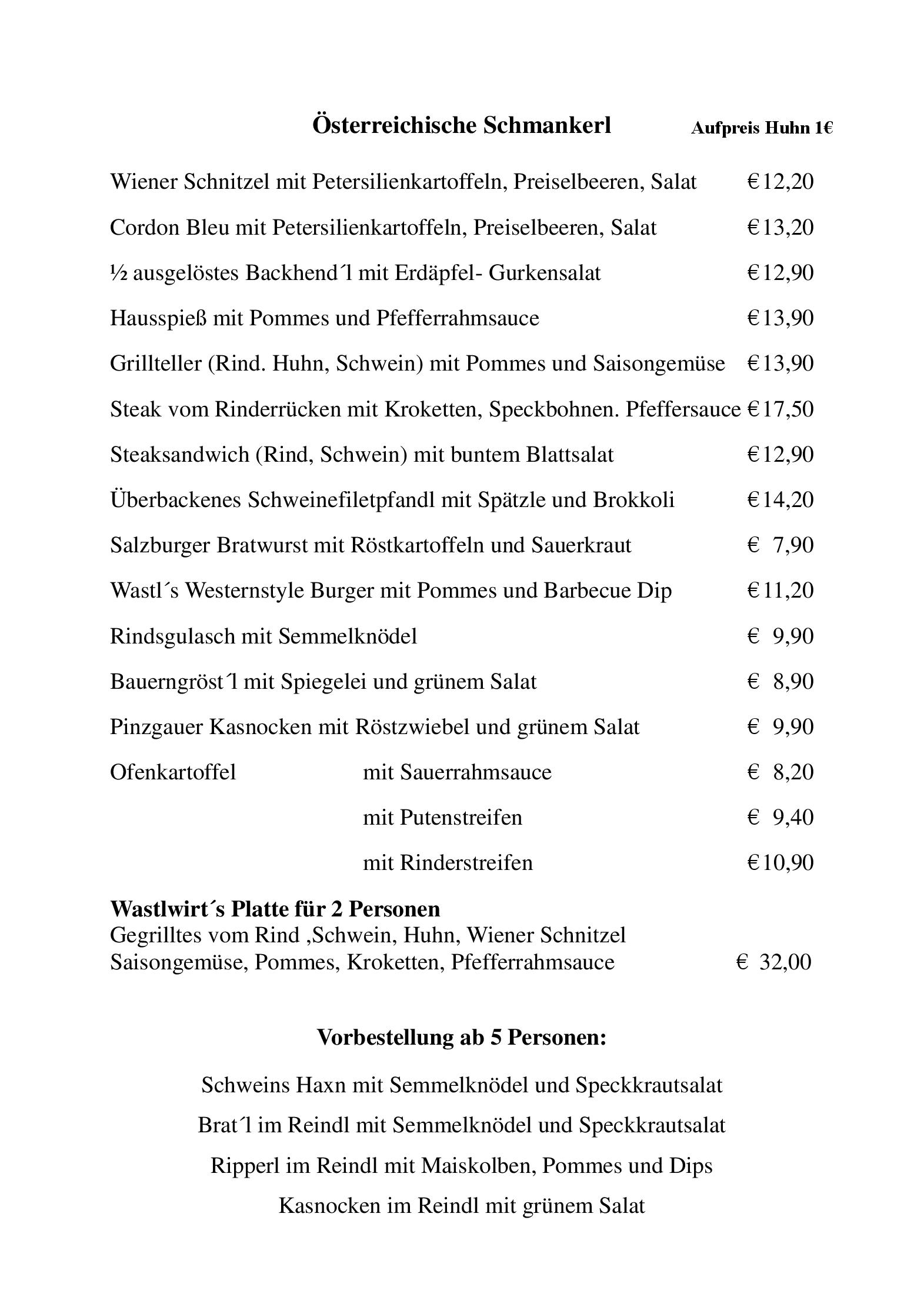Speisekarte Gasthof Wastlwirt in Salzburg, Seite 3