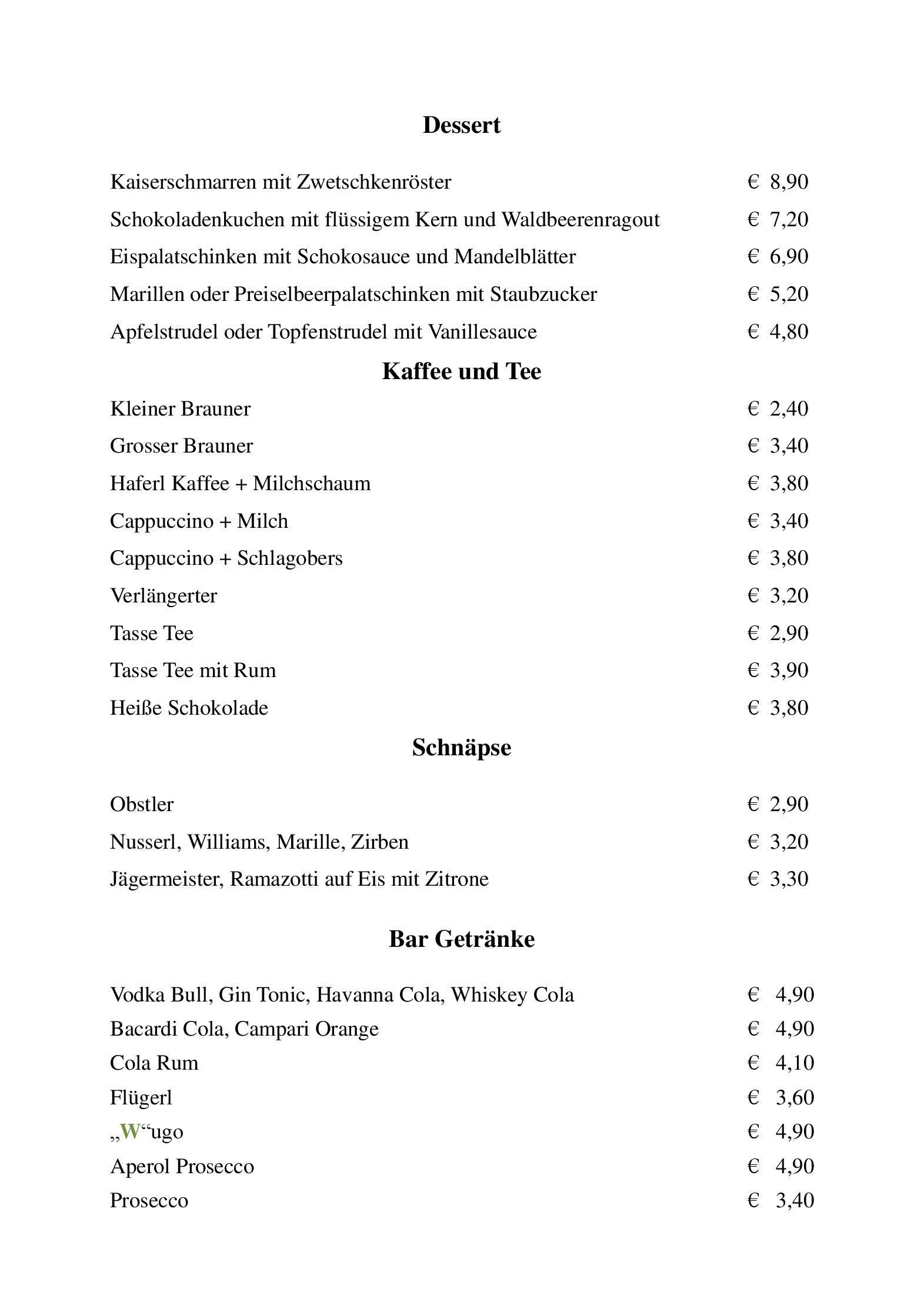 Speisekarte Gasthof Wastlwirt in Salzburg, Seite 4