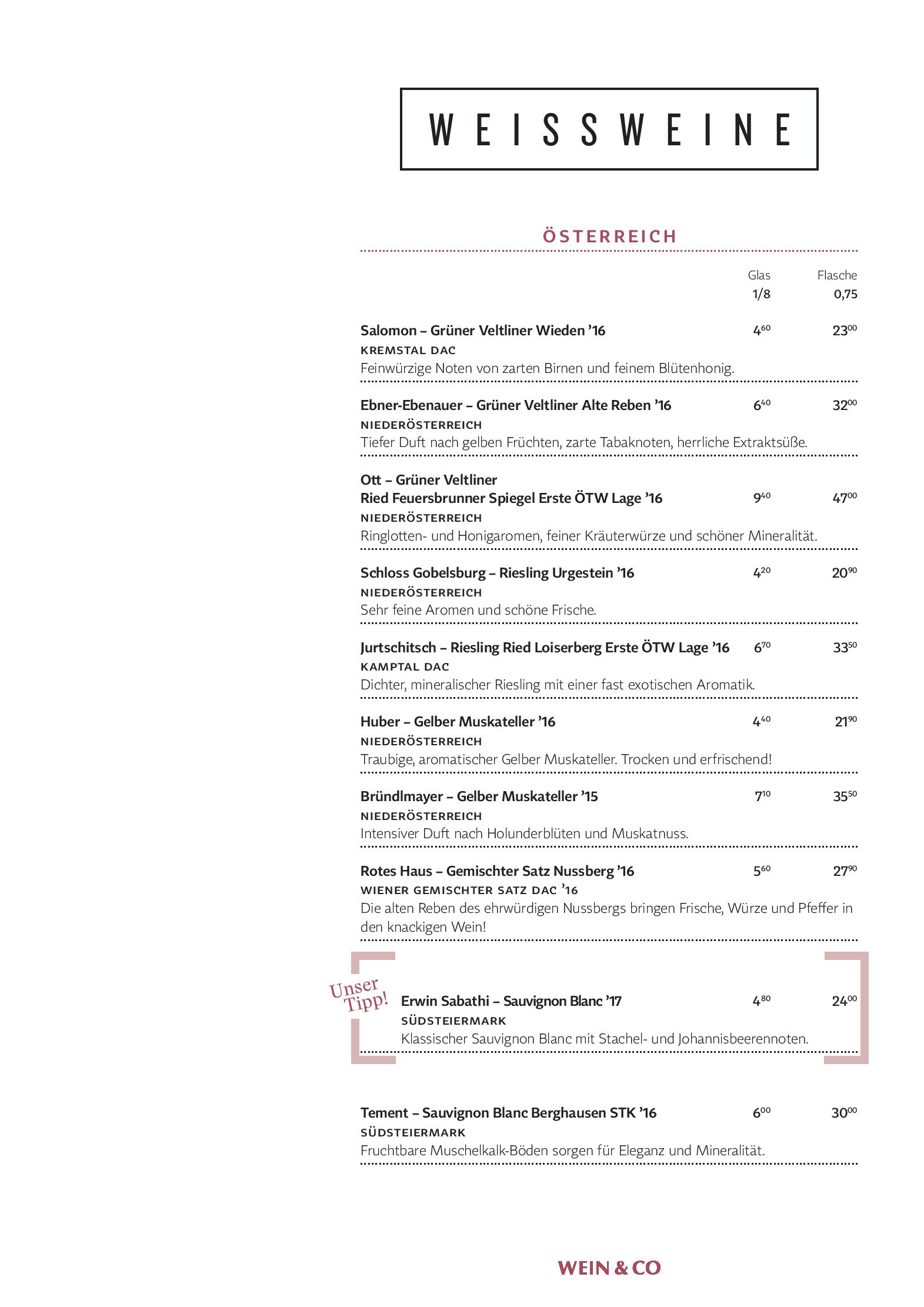 Speisekarte Wein & Co in Wien, Seite 9