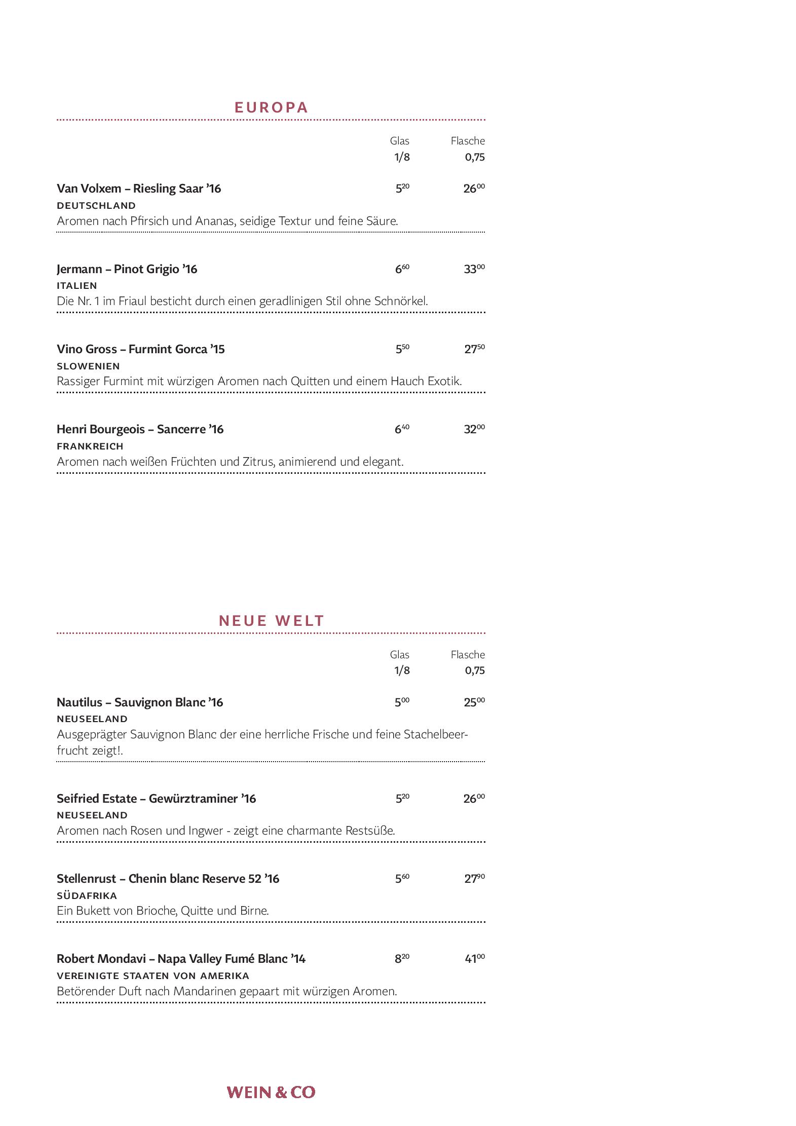 Speisekarte Wein & Co in Wien, Seite 5