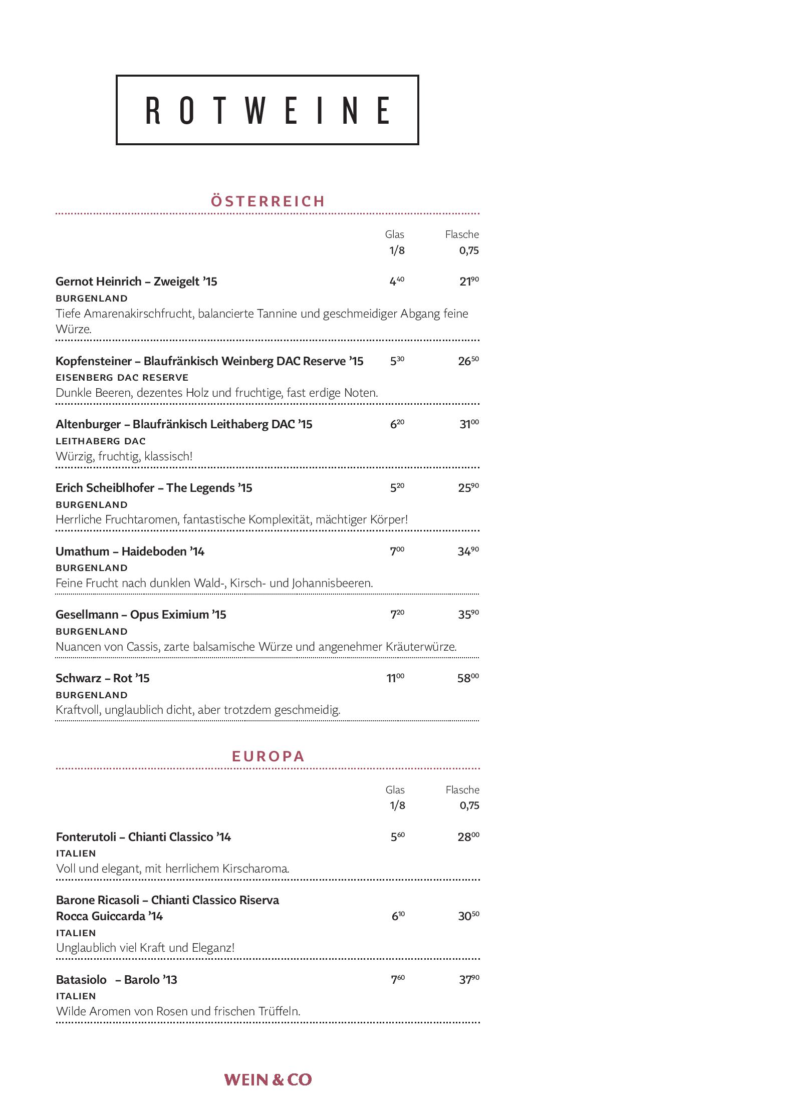 Speisekarte Wein & Co in Wien, Seite 2