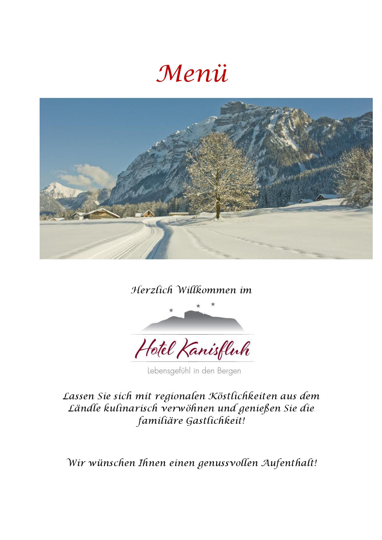 Speisekarte Hotel Kanisfluh in Mellau, Seite 1