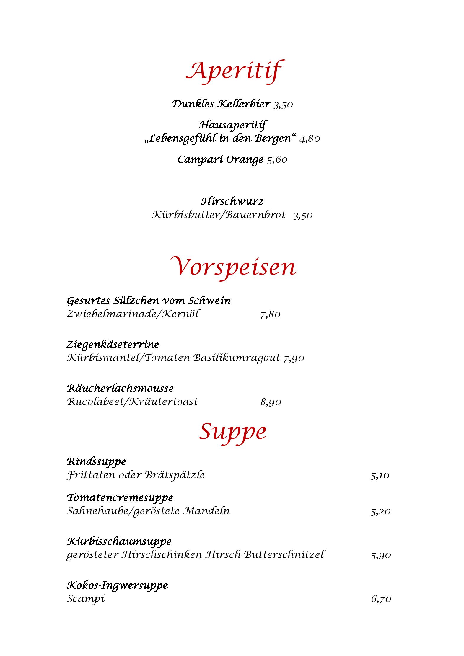 Speisekarte Hotel Kanisfluh in Mellau, Seite 2