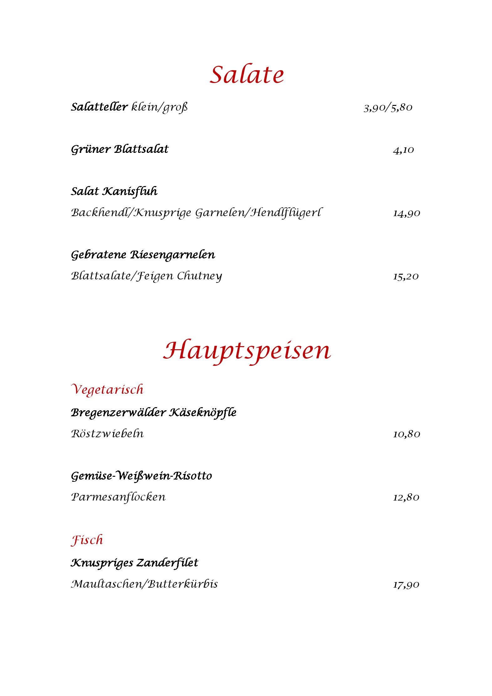 Speisekarte Hotel Kanisfluh in Mellau, Seite 3