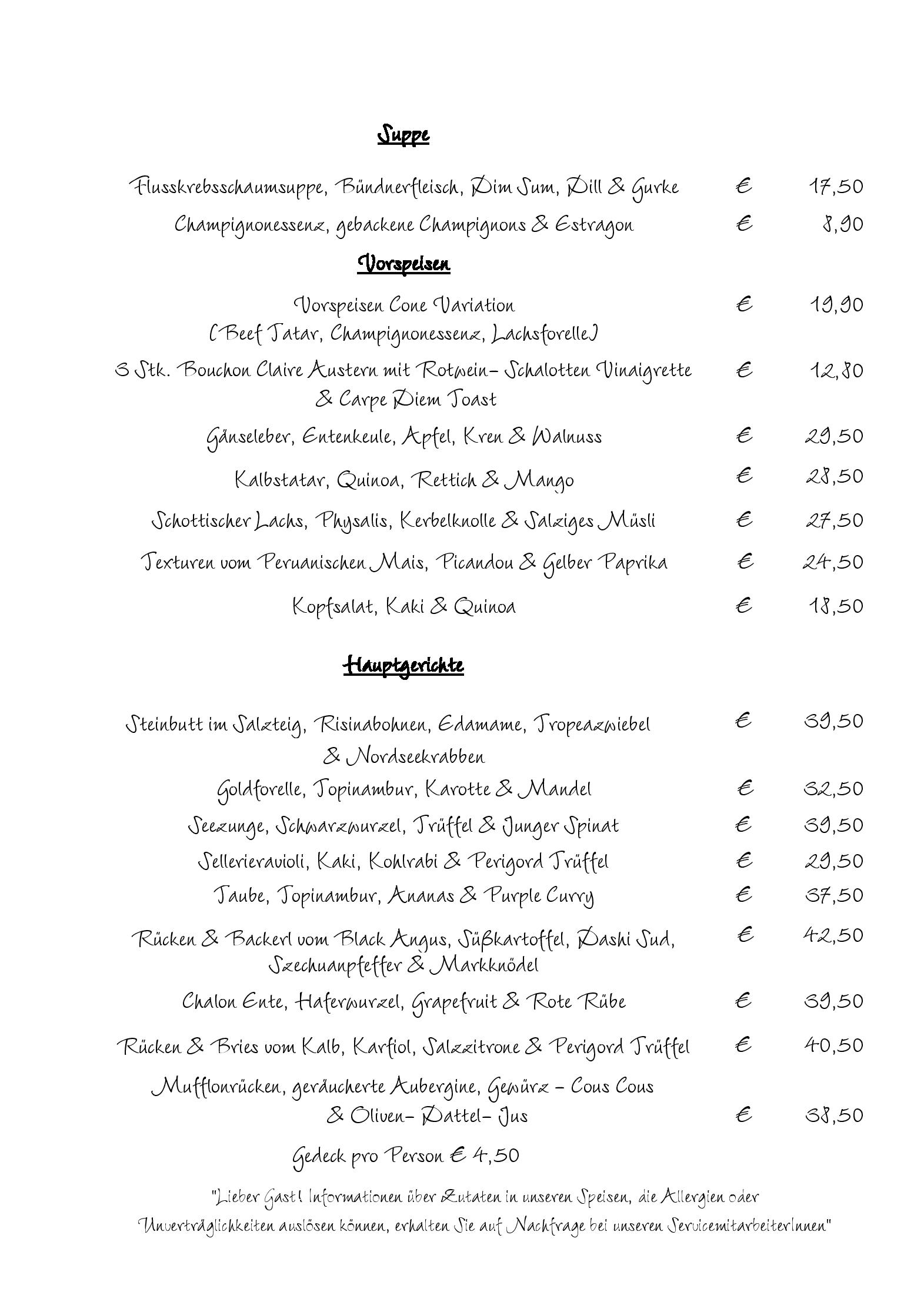 Speisekarte CARPE DIEM FINEST FINGERFOOD in Salzburg, Seite 1