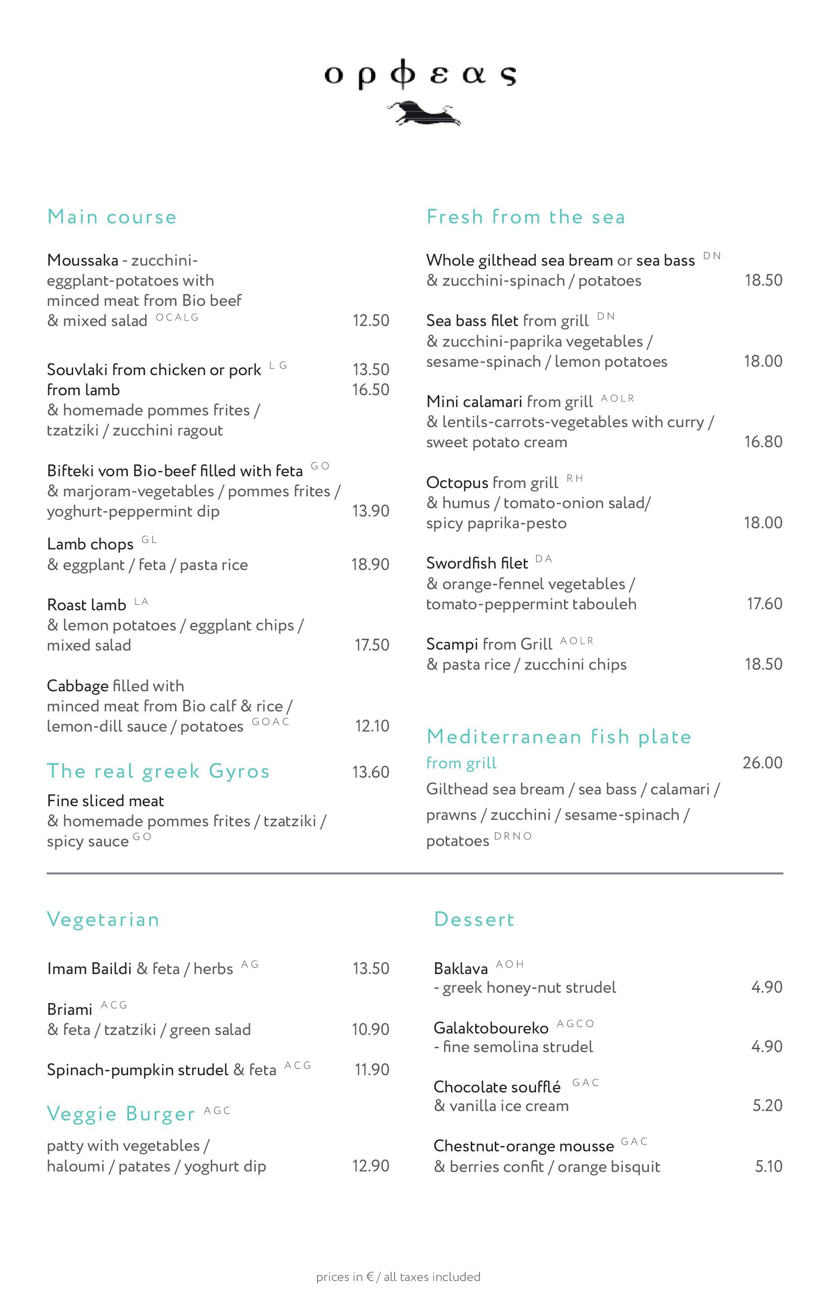 Speisekarte Restaurant Orpheus in Wien, Seite 5