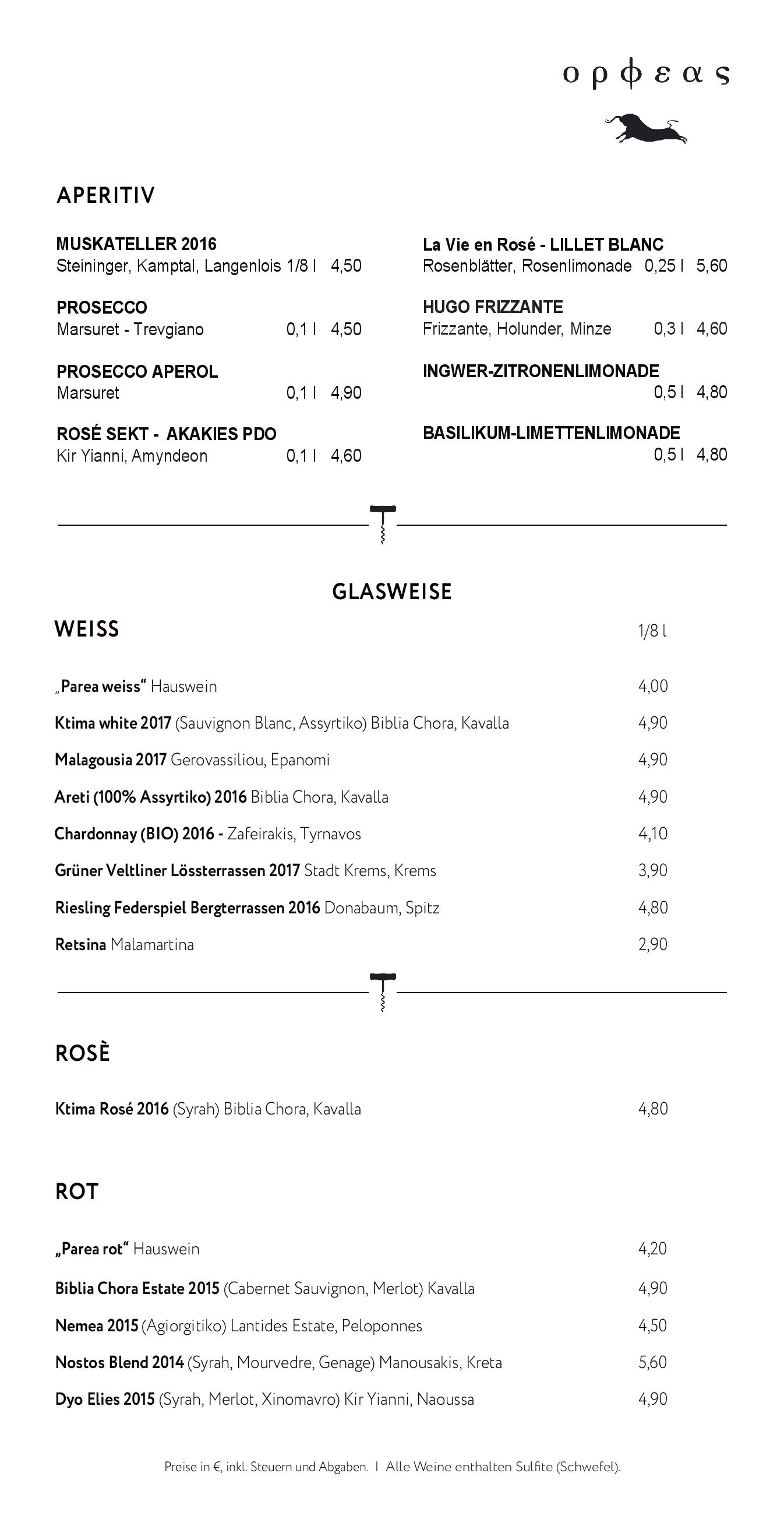 Speisekarte Restaurant Orpheus in Wien, Seite 8