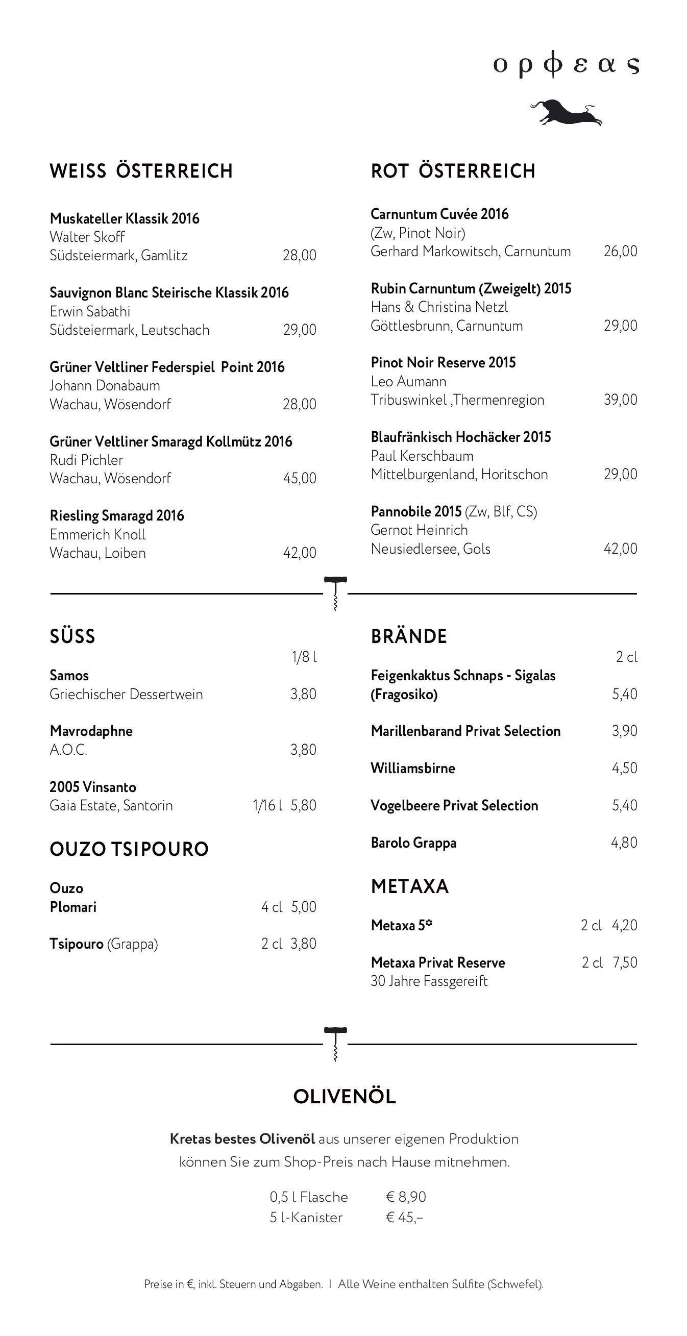 Speisekarte Restaurant Orpheus in Wien, Seite 10