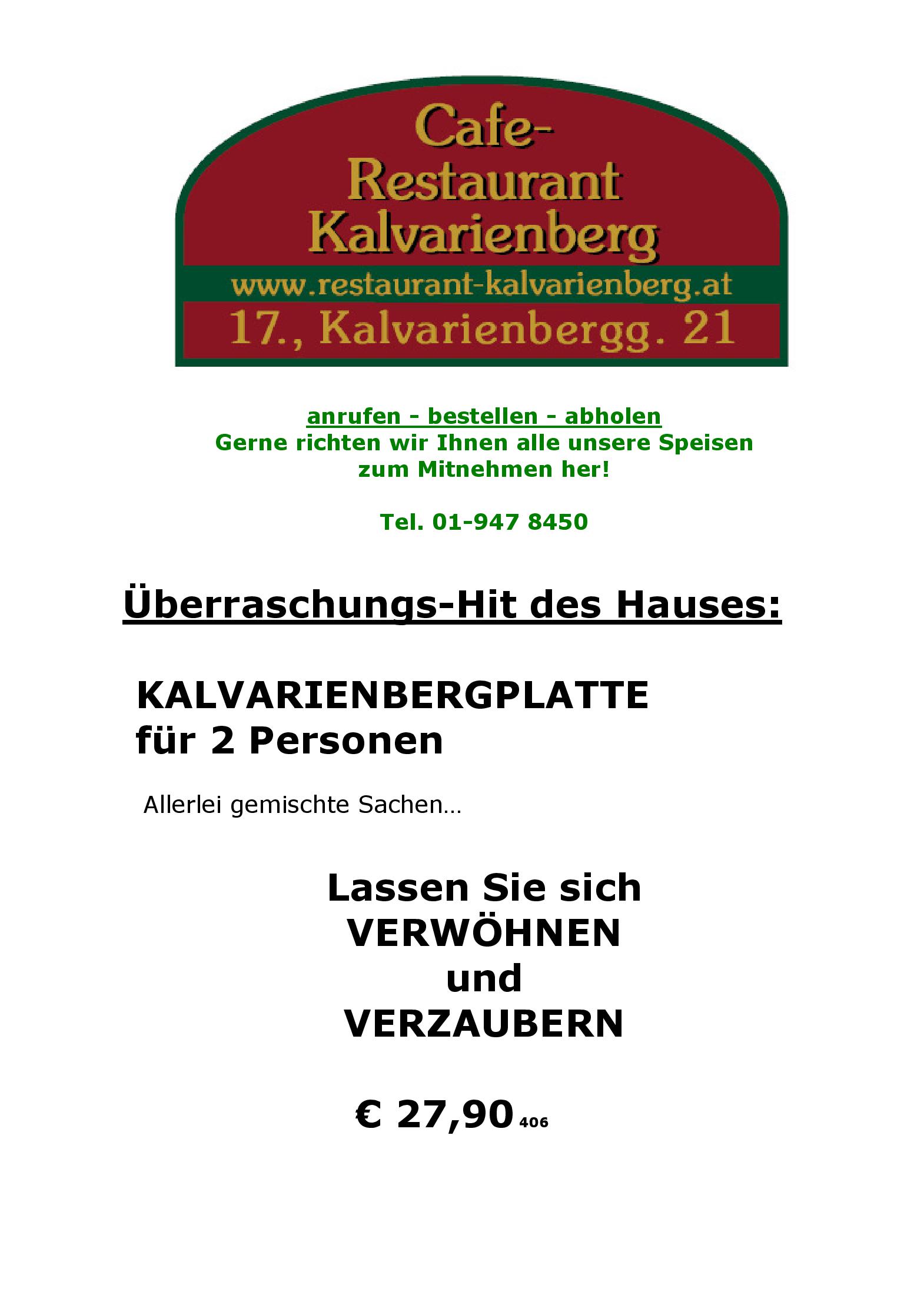 Speisekarte Cafe-Restaurant Kalvarienberg in Wien, Seite 1