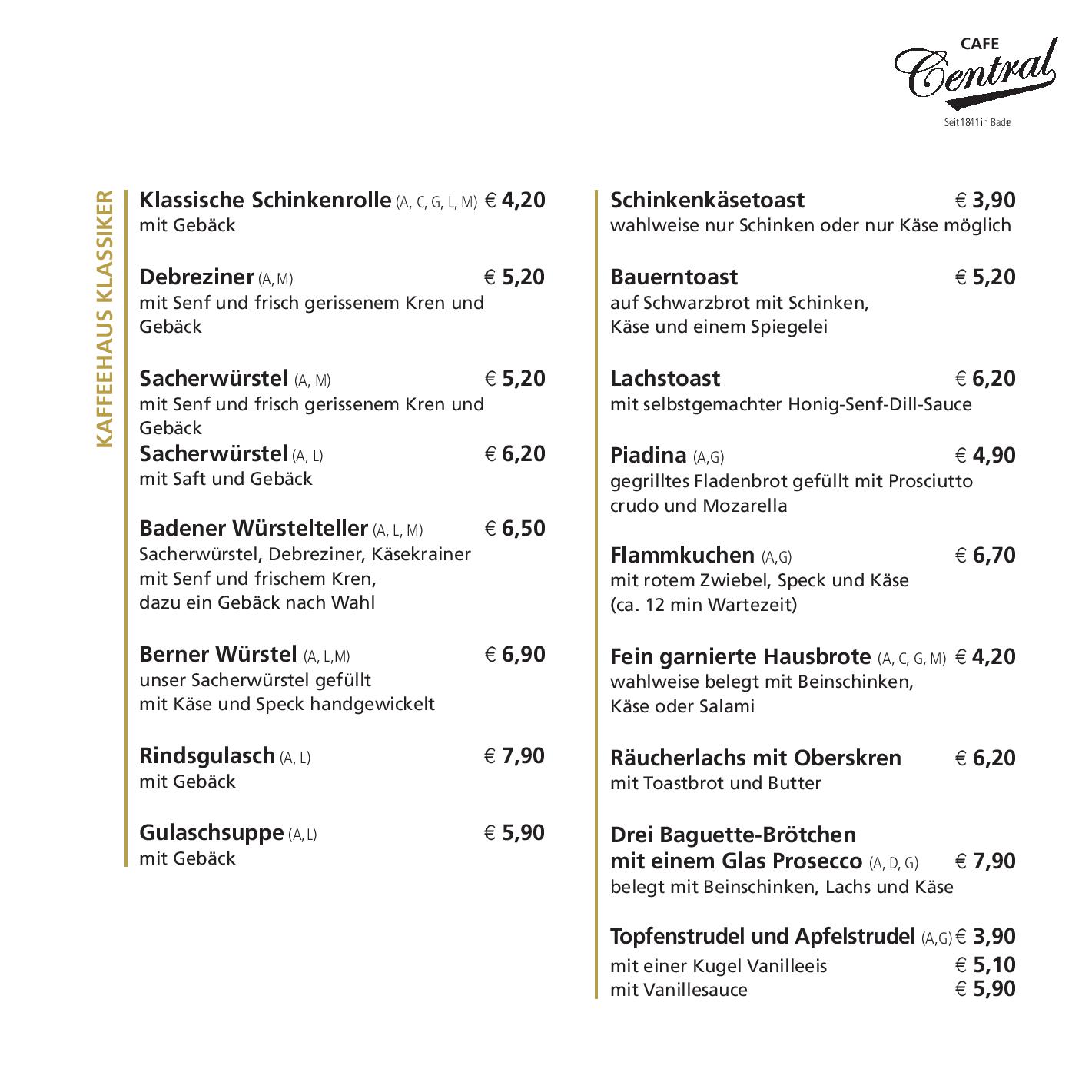 Speisekarte Cafe Central in Baden, Seite 11