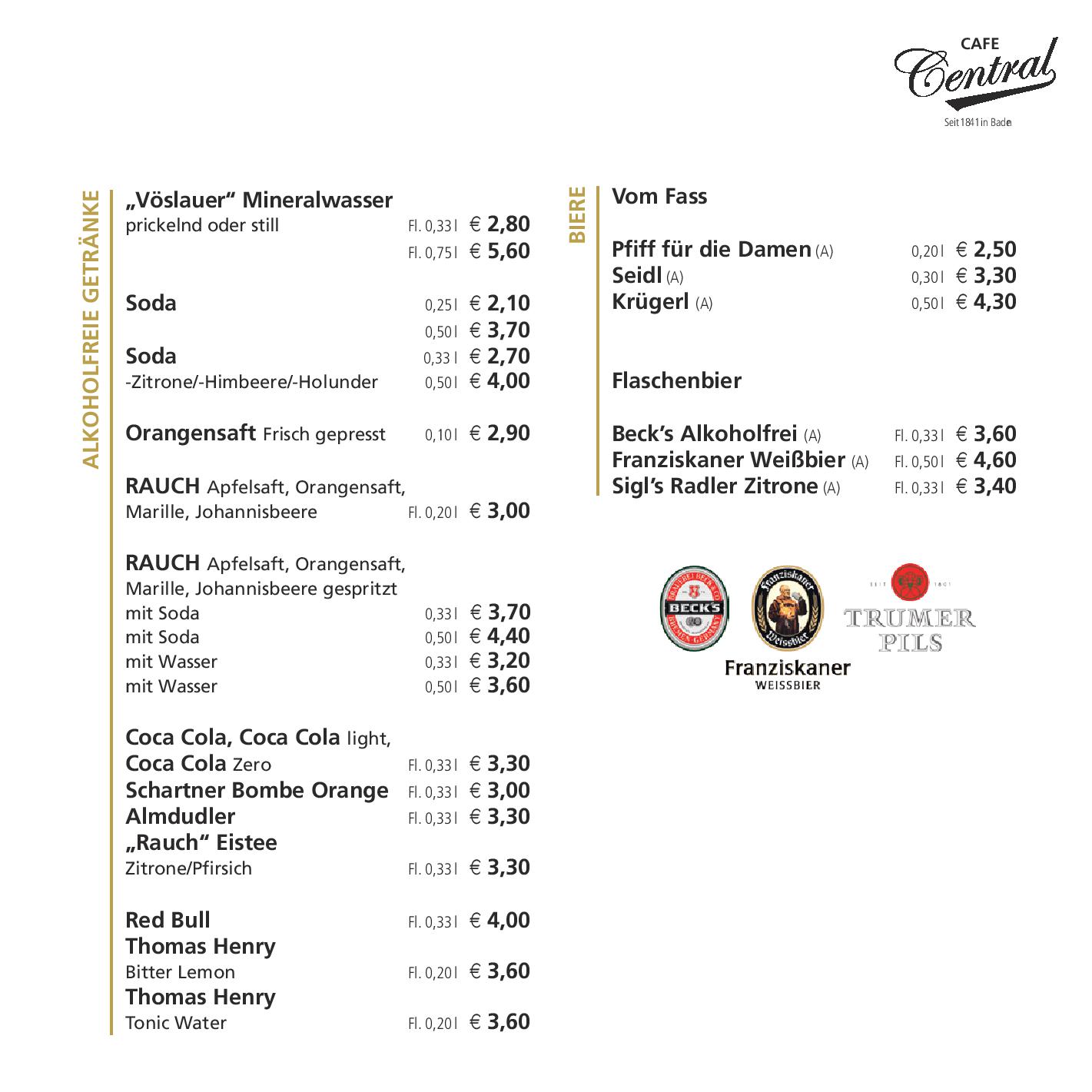 Speisekarte Cafe Central in Baden, Seite 13