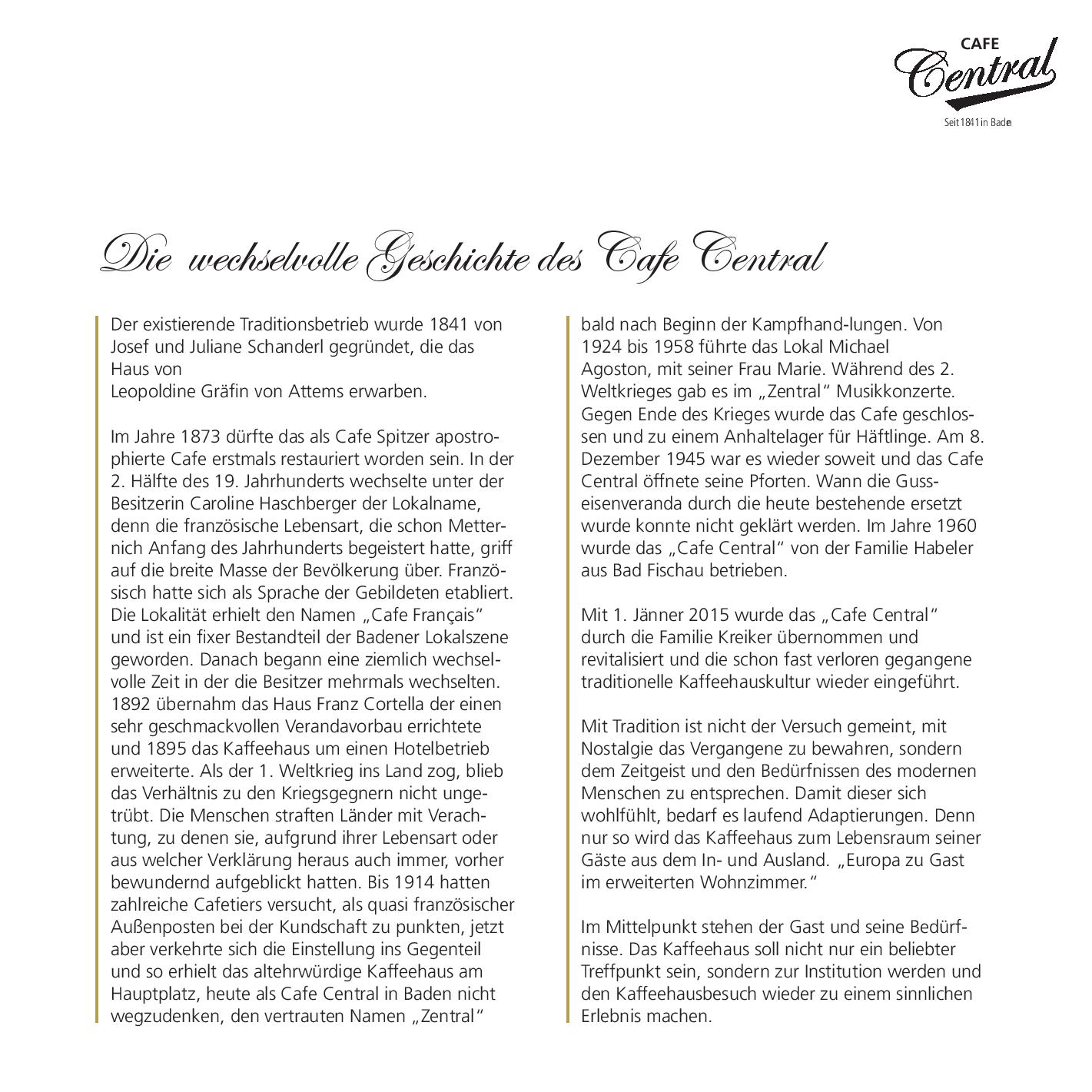 Speisekarte Cafe Central in Baden, Seite 19