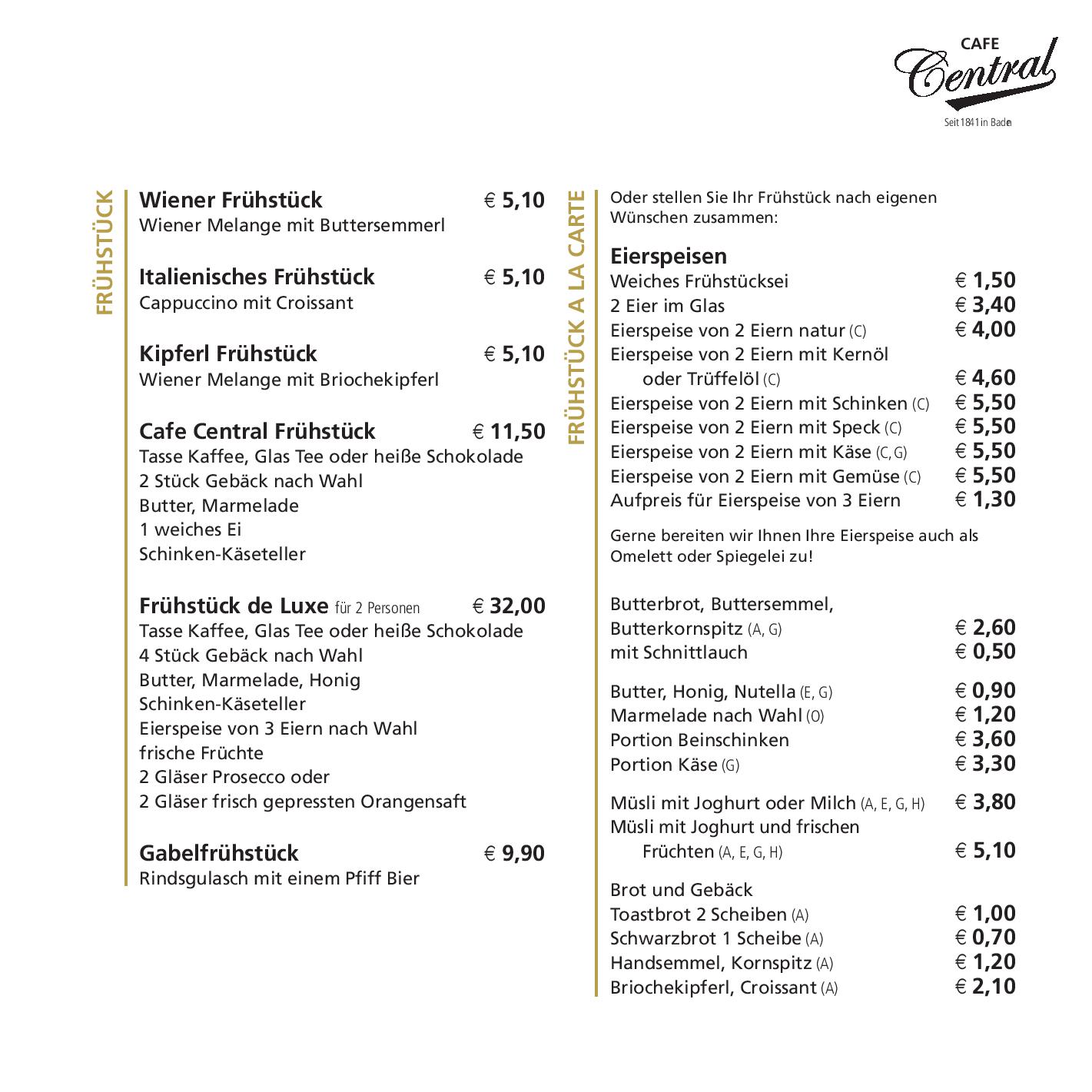 Speisekarte Cafe Central in Baden, Seite 8