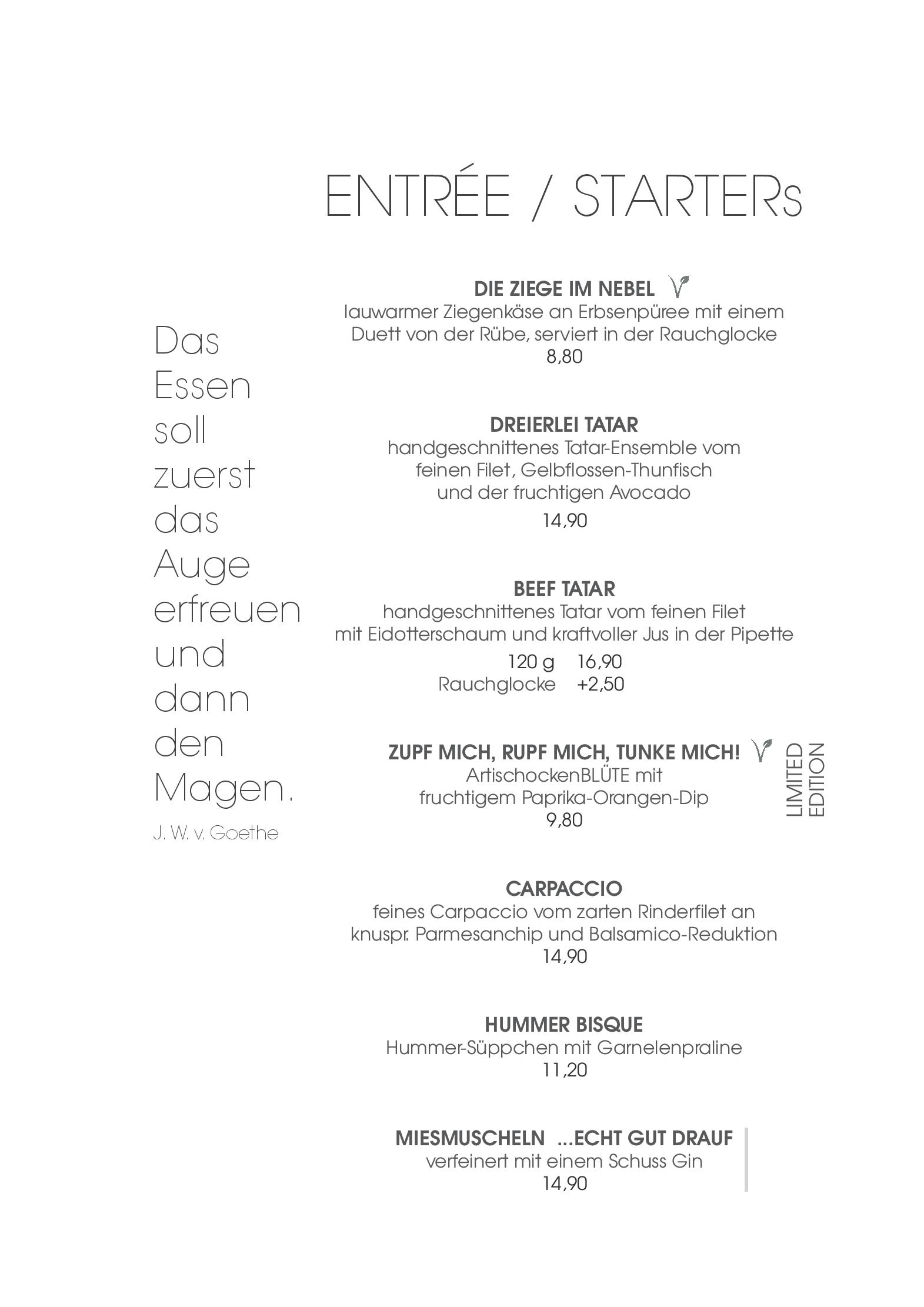 Speisekarte Door No 8 Steakhouse in Wien, Seite 1