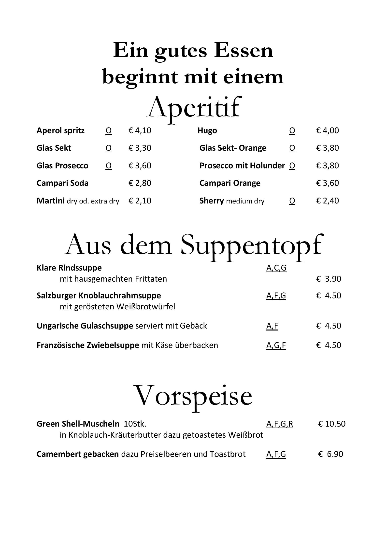 Speisekarte Schweizerhaus in Stuhlfelden, Seite 1