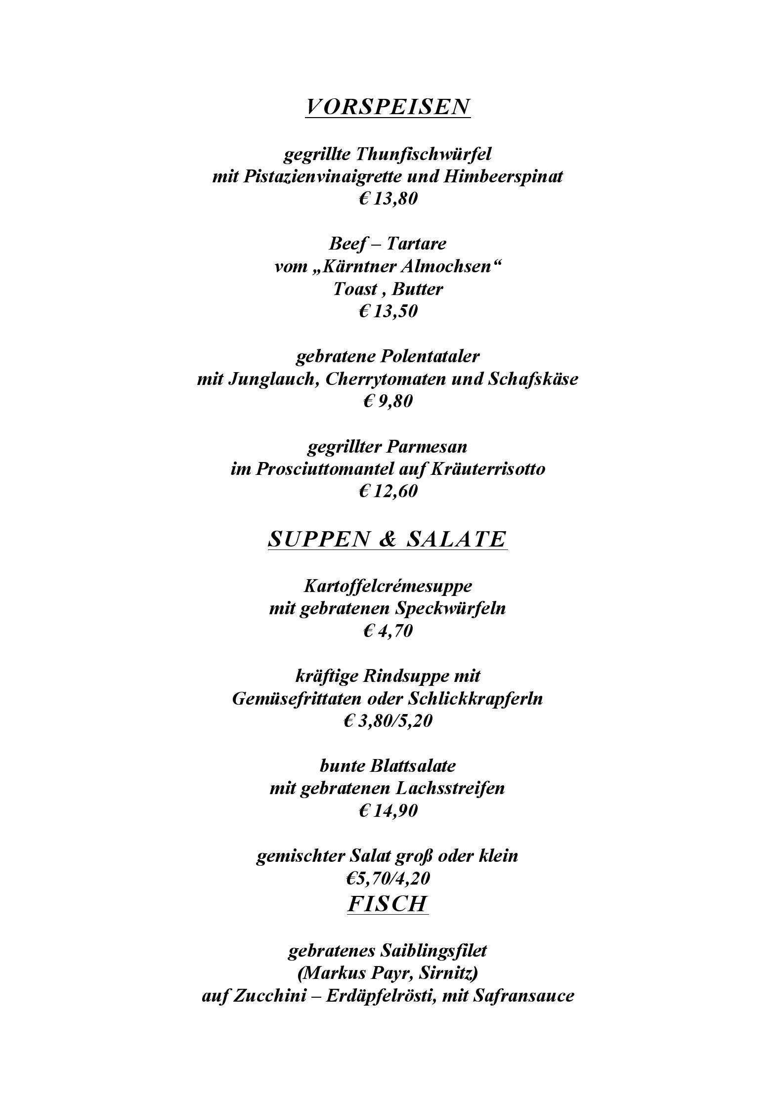 Speisekarte HOTEL RESTAURANT GLANTALERHOF in Österreich, Seite 2