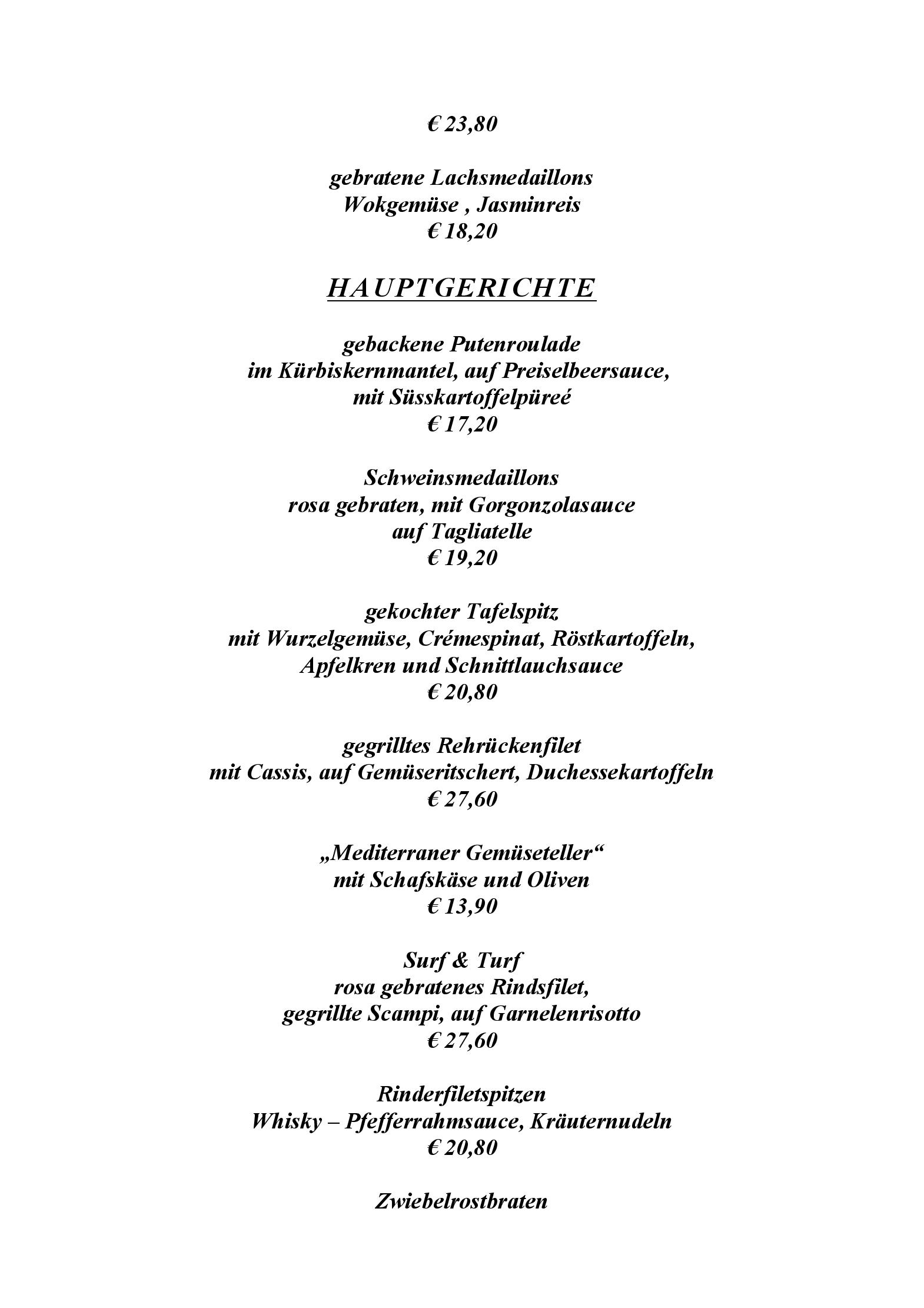 Speisekarte HOTEL RESTAURANT GLANTALERHOF in Österreich, Seite 1