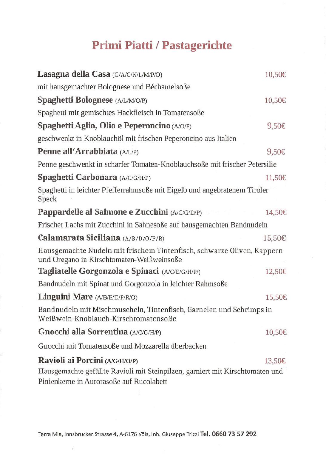 Speisekarte Terramia in Voels, Seite 2
