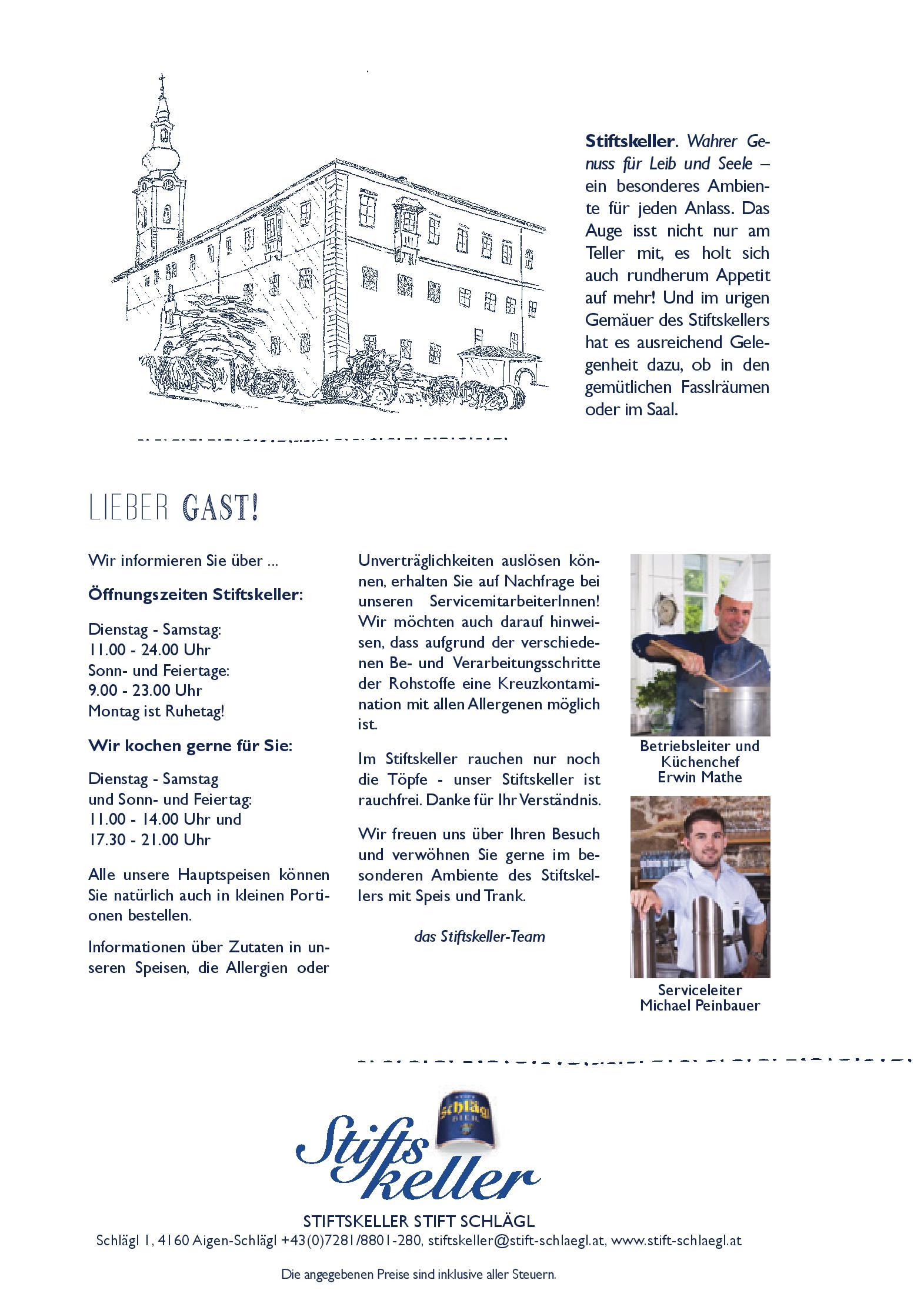 Speisekarte Stift Schlägl in Aigen-Schlägl, Seite 2