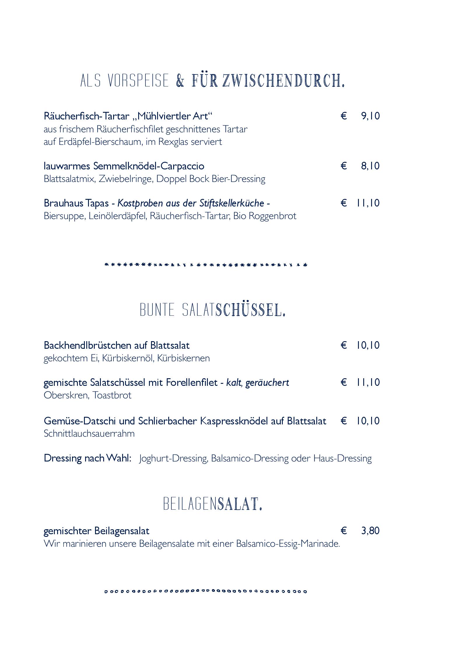 Speisekarte Stift Schlägl in Aigen-Schlägl, Seite 4