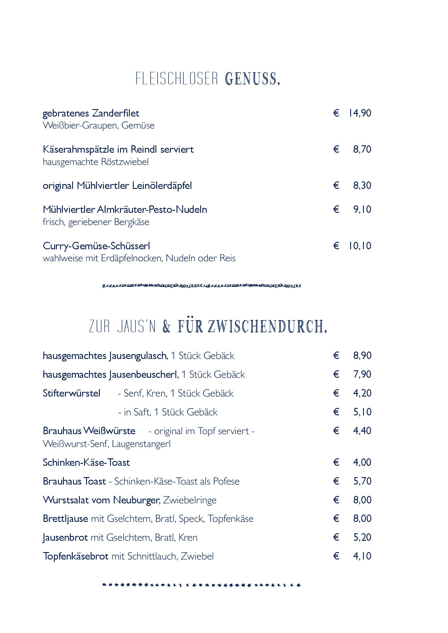 Speisekarte Stift Schlägl in Aigen-Schlägl, Seite 6