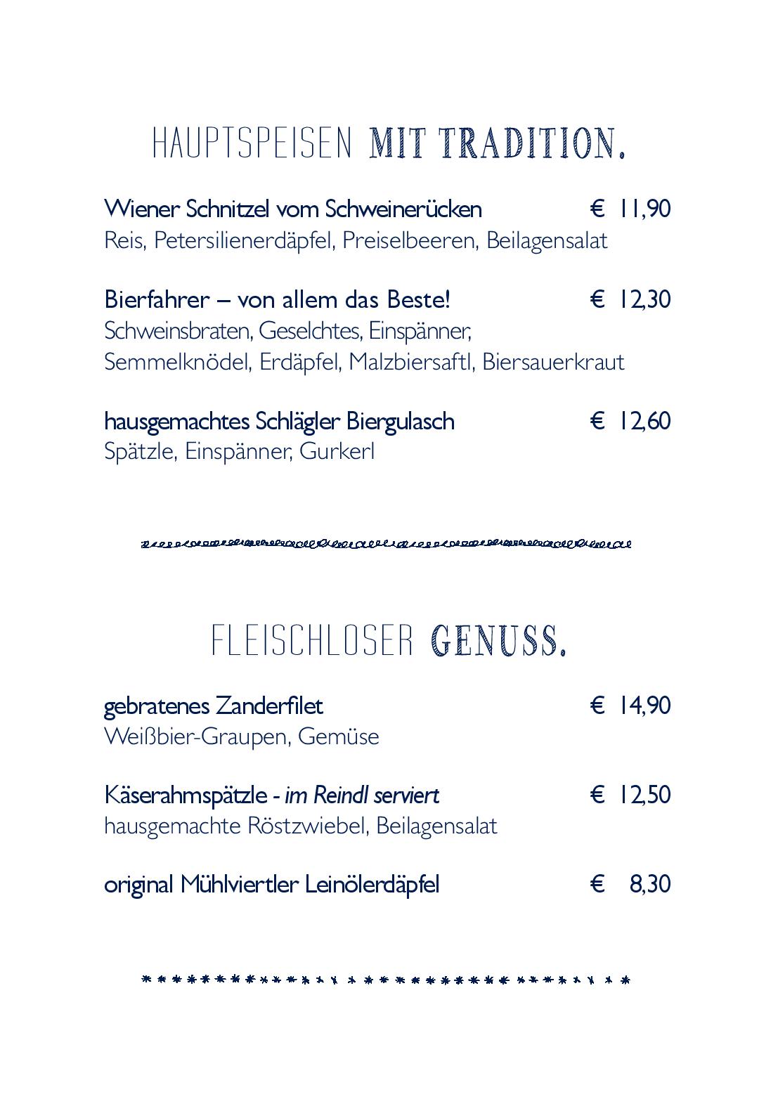 Speisekarte Stift Schlägl in Aigen-Schlägl, Seite 17
