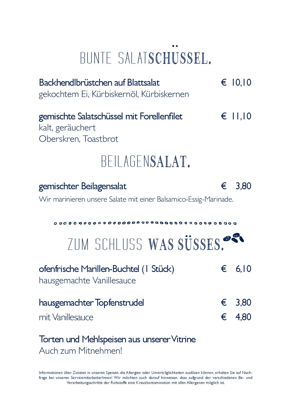 Speisekarte Stift Schlägl in Aigen-Schlägl, Seite 18