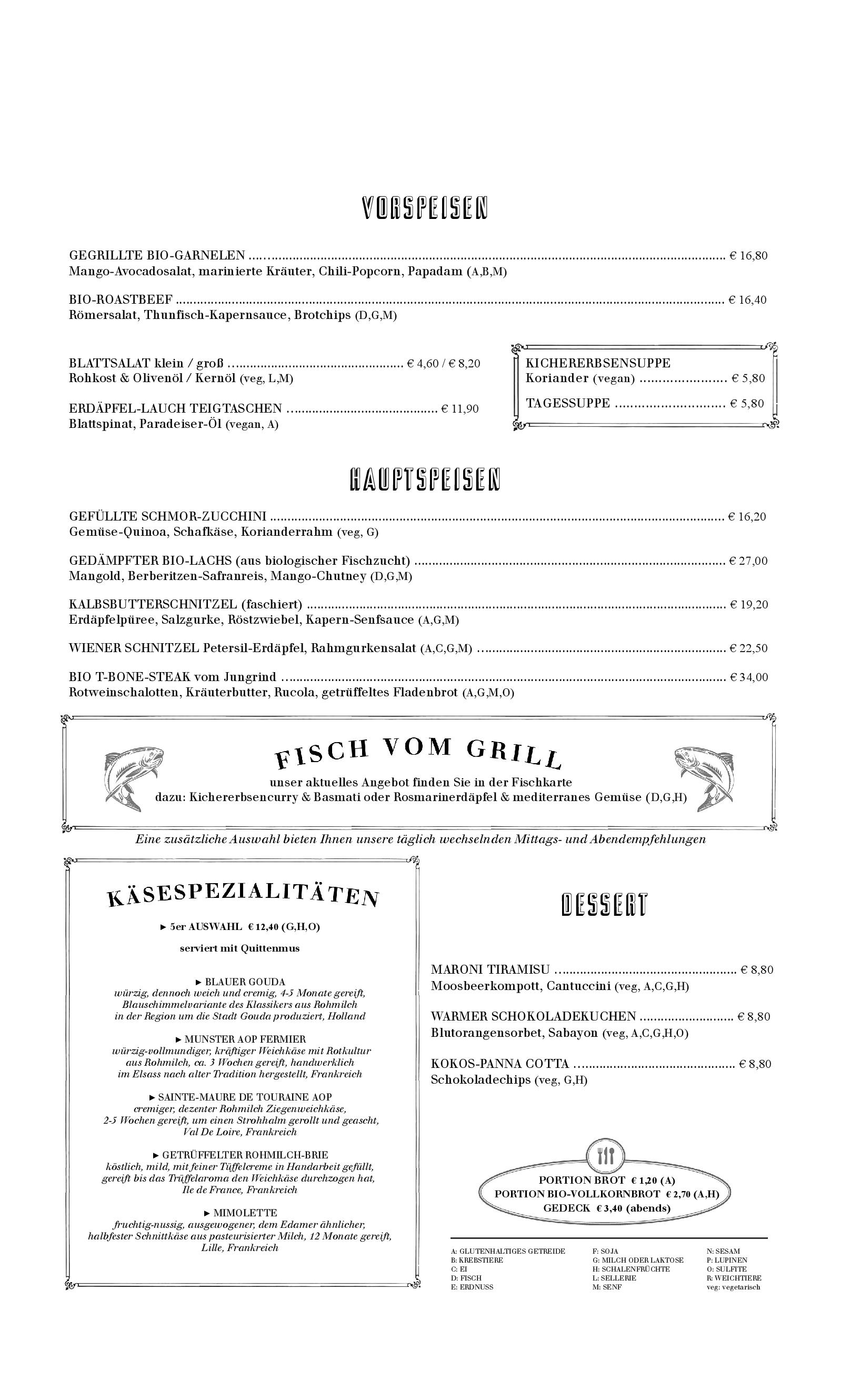 Speisekarte BRASSERIE PALMENHAUS in Wien, Seite 2