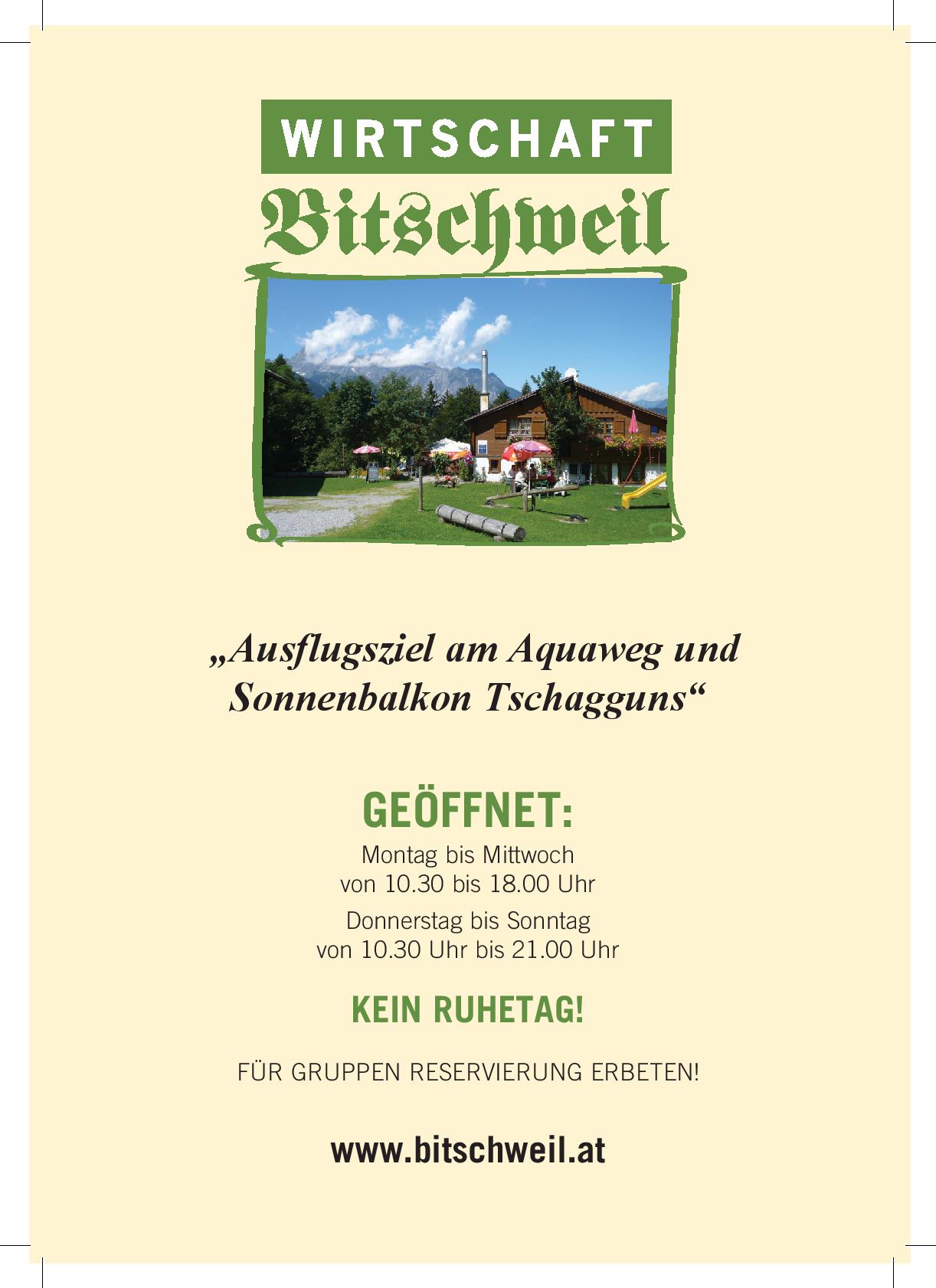 Speisekarte Wirtschaft Bitschweil in Tschagguns, Seite 1