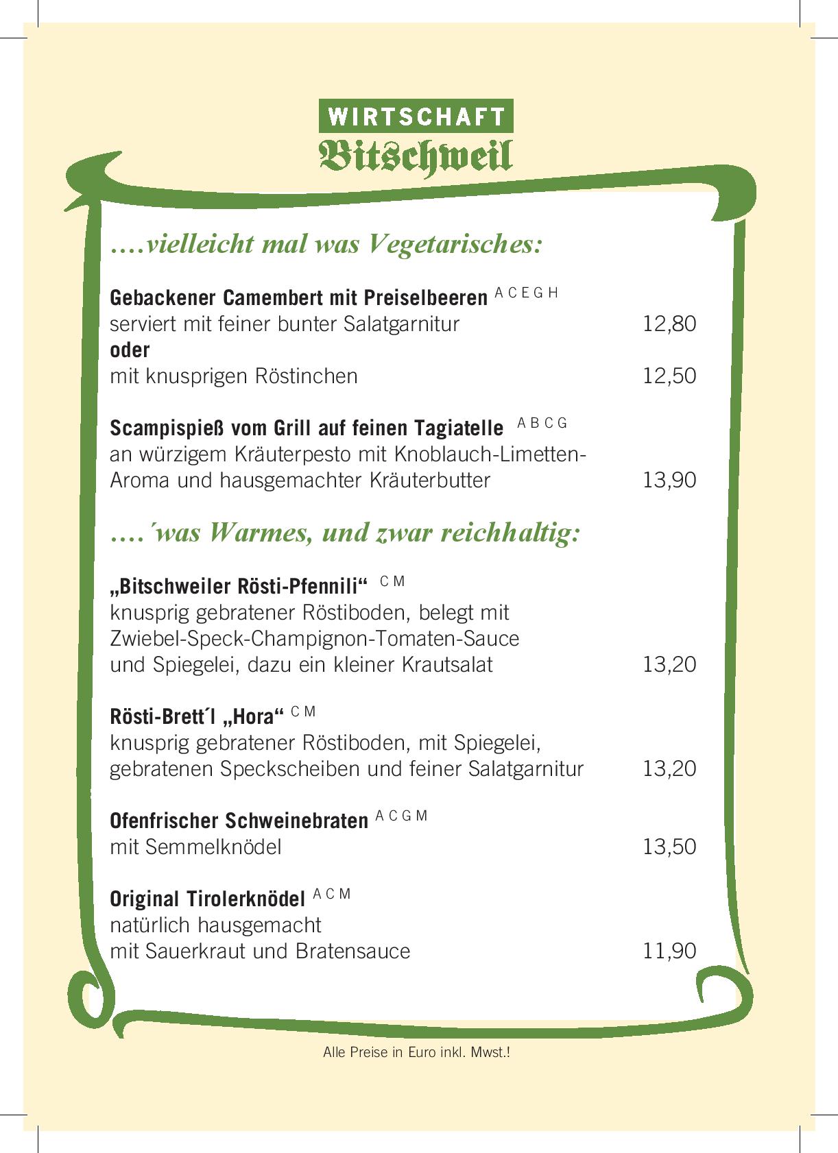 Speisekarte Wirtschaft Bitschweil in Tschagguns, Seite 4