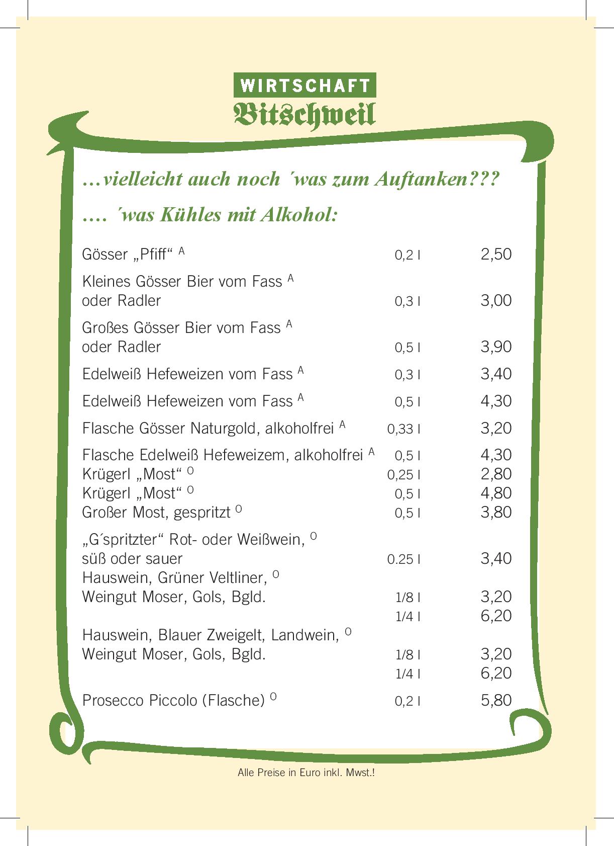 Speisekarte Wirtschaft Bitschweil in Tschagguns, Seite 9