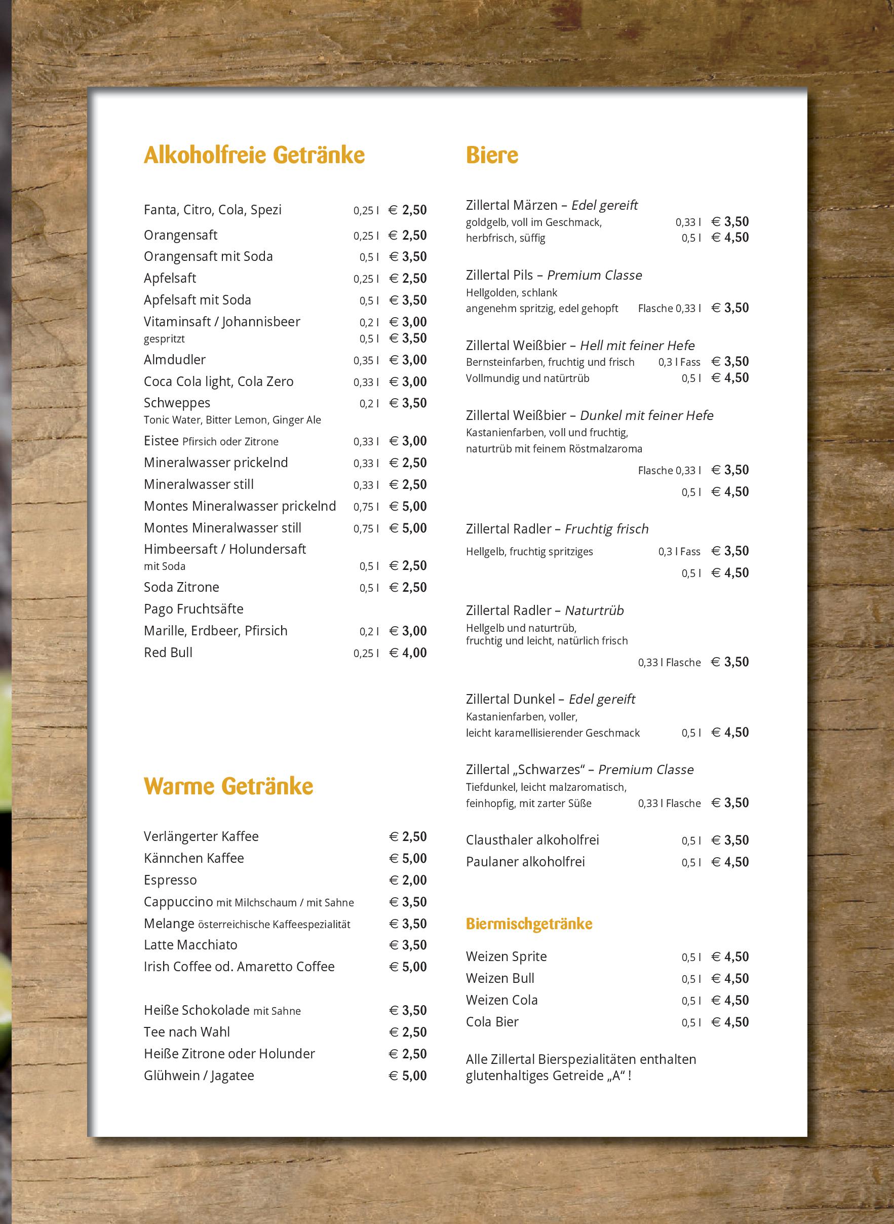 Speisekarte Après Ski & Restaurant in Fügen, Seite 25