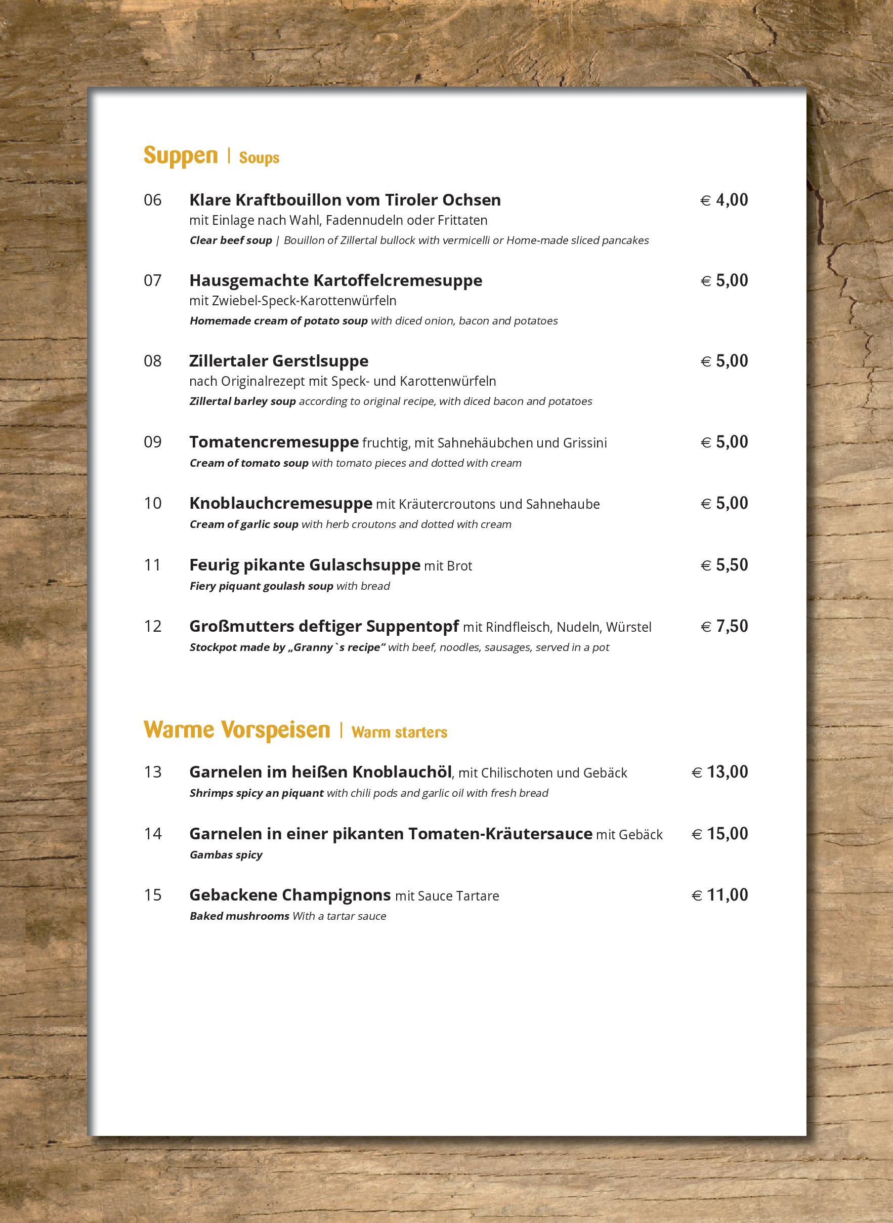 Speisekarte Après Ski & Restaurant in Fügen, Seite 6
